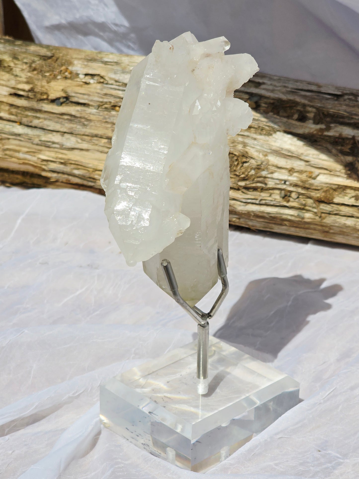 Double Terminate Quartz Point Cluster with Display Base