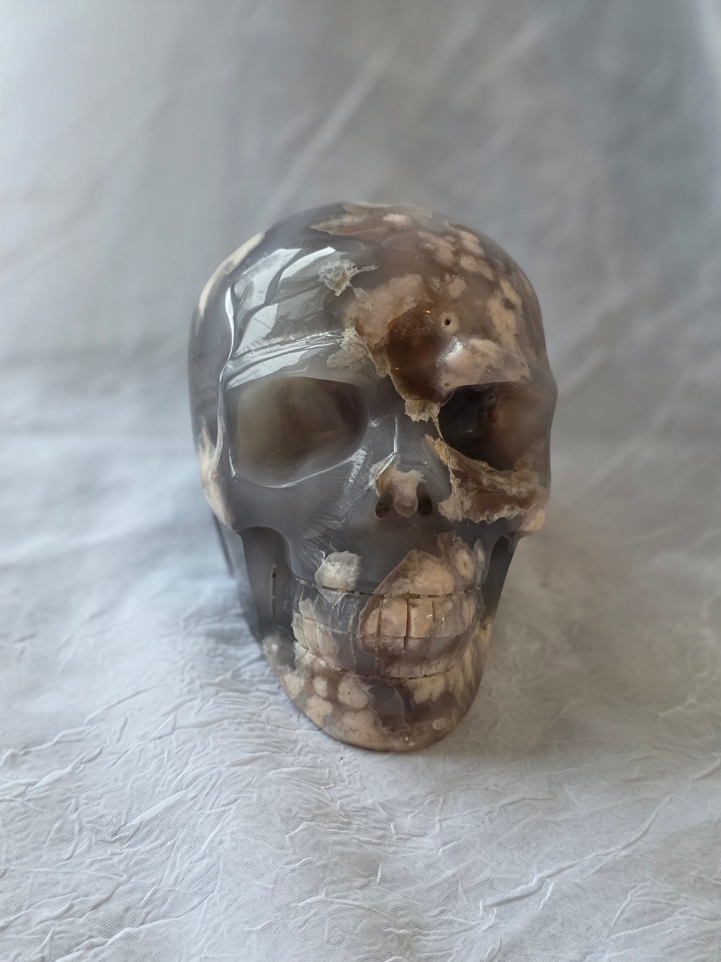 Flower Agate Druzy Skull Carving 6 lbs