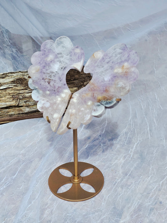 Cherry Agate Heart Crystal Carving on Gold Stand