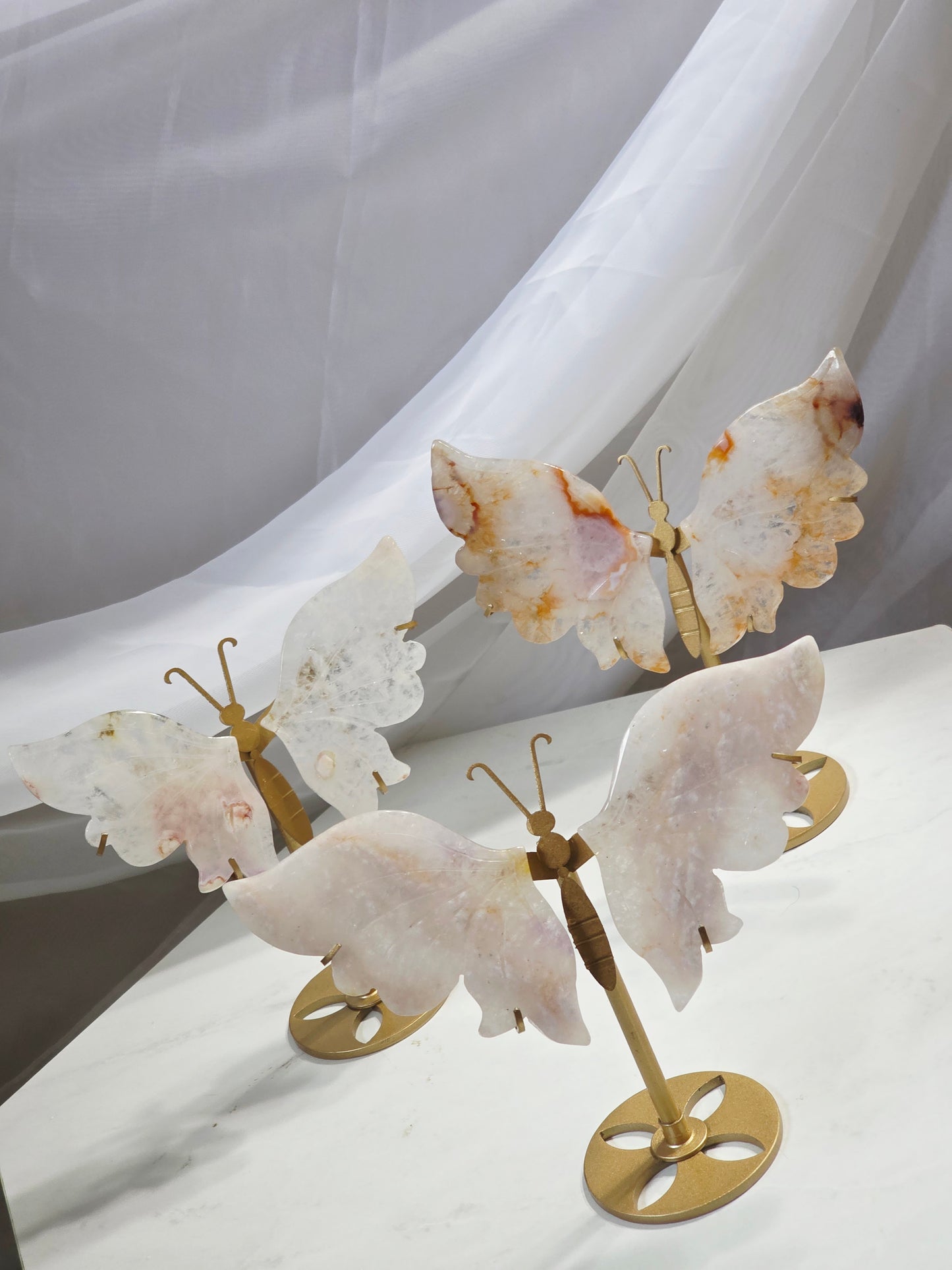Flower Agate 3 set Butterfly Wings - All on Gold Stand Wholesale Lot
