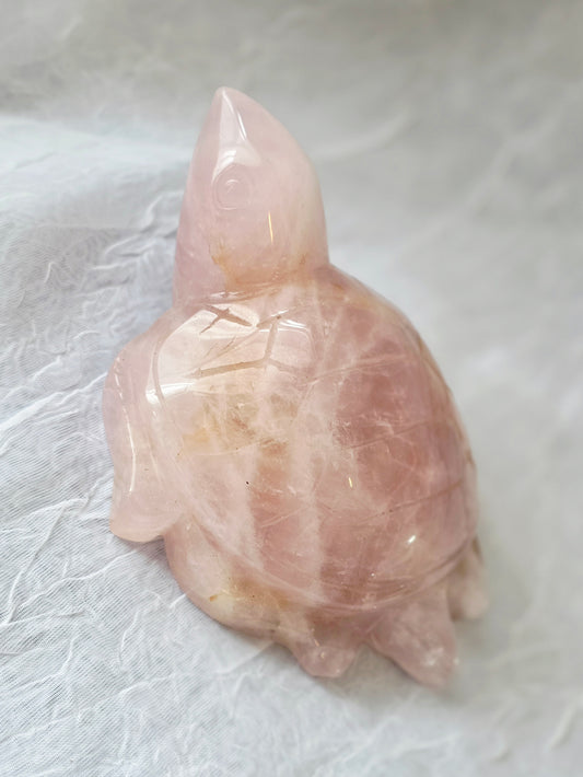Rose Quartz with Golden inclusions Turtle Crystal Carving