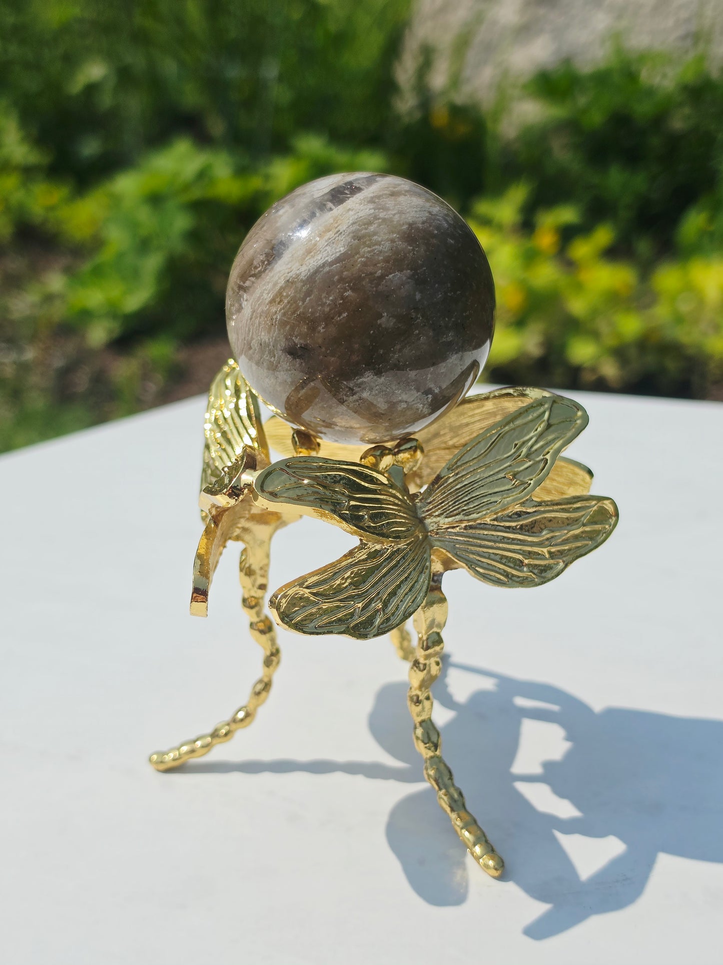 Thousands Layers Crystal Sphere Natural Inclusion 0.84lb On Butterfly Stand