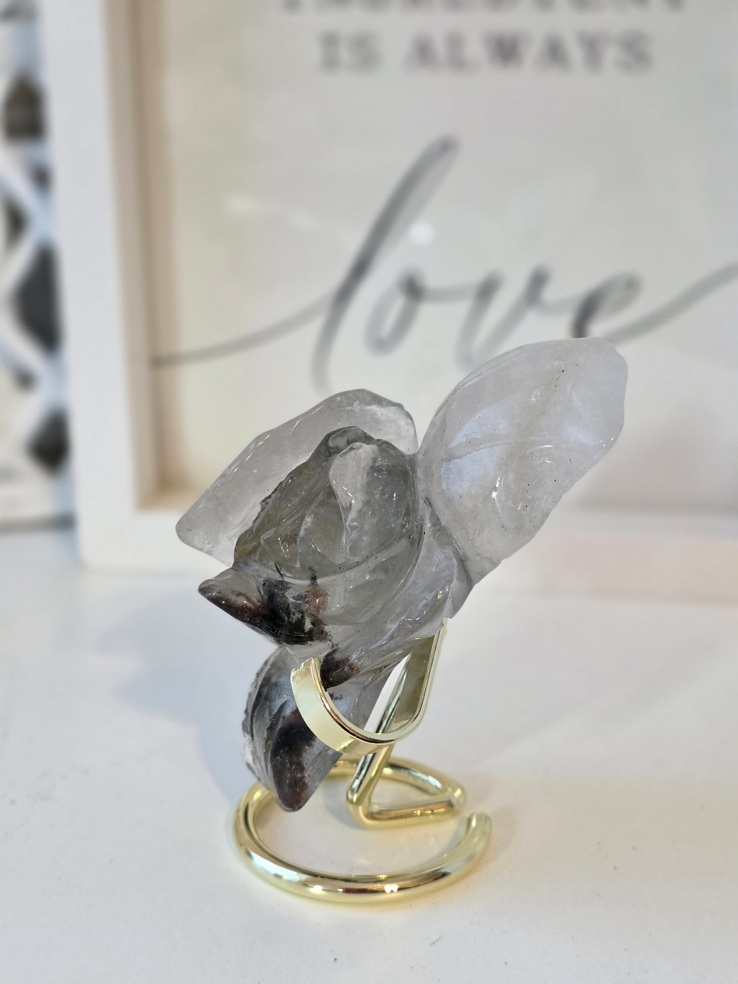 Garden Quartz Crystal Flower Carving on stand