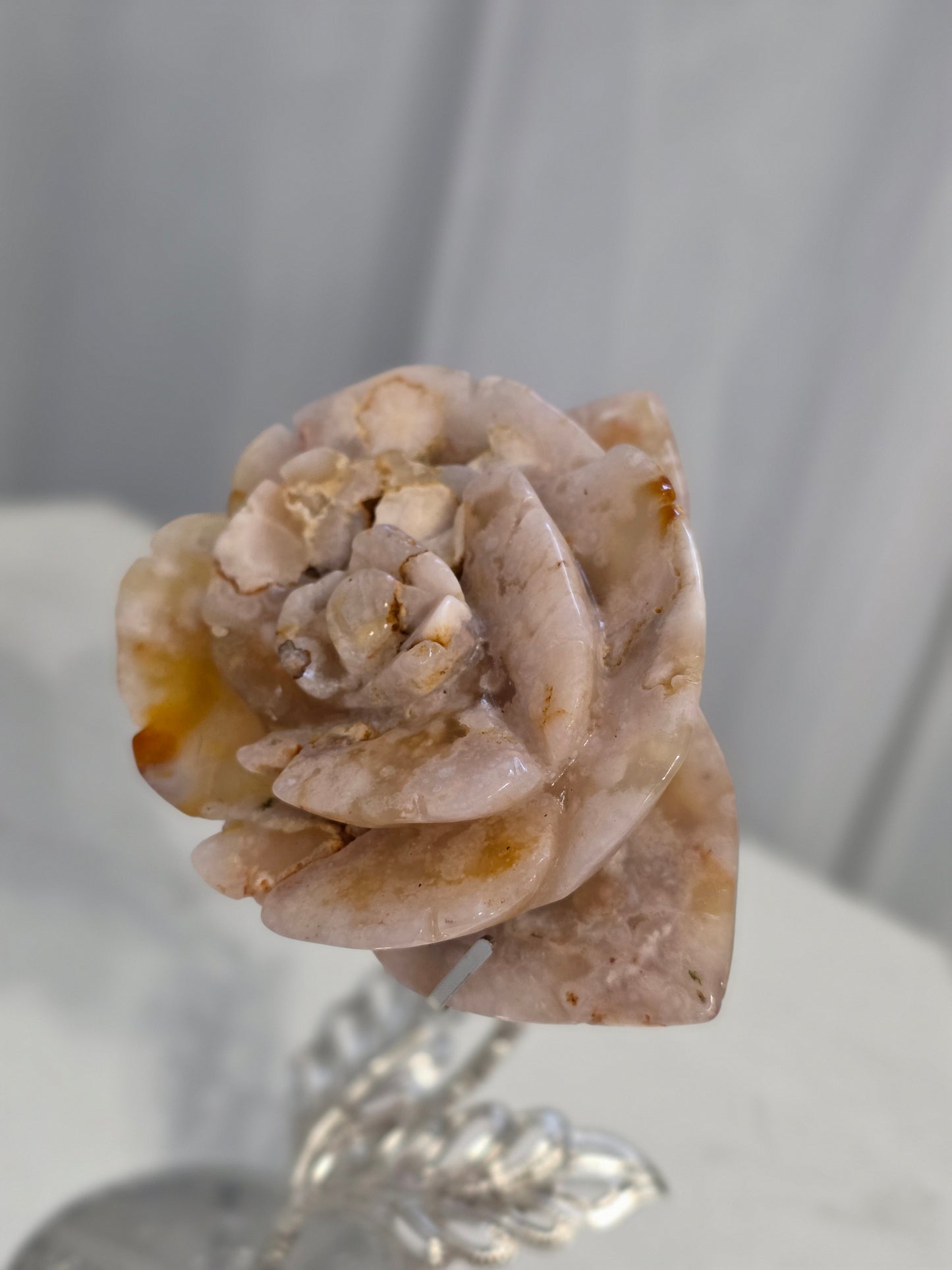 Flower Agate Carving on stand