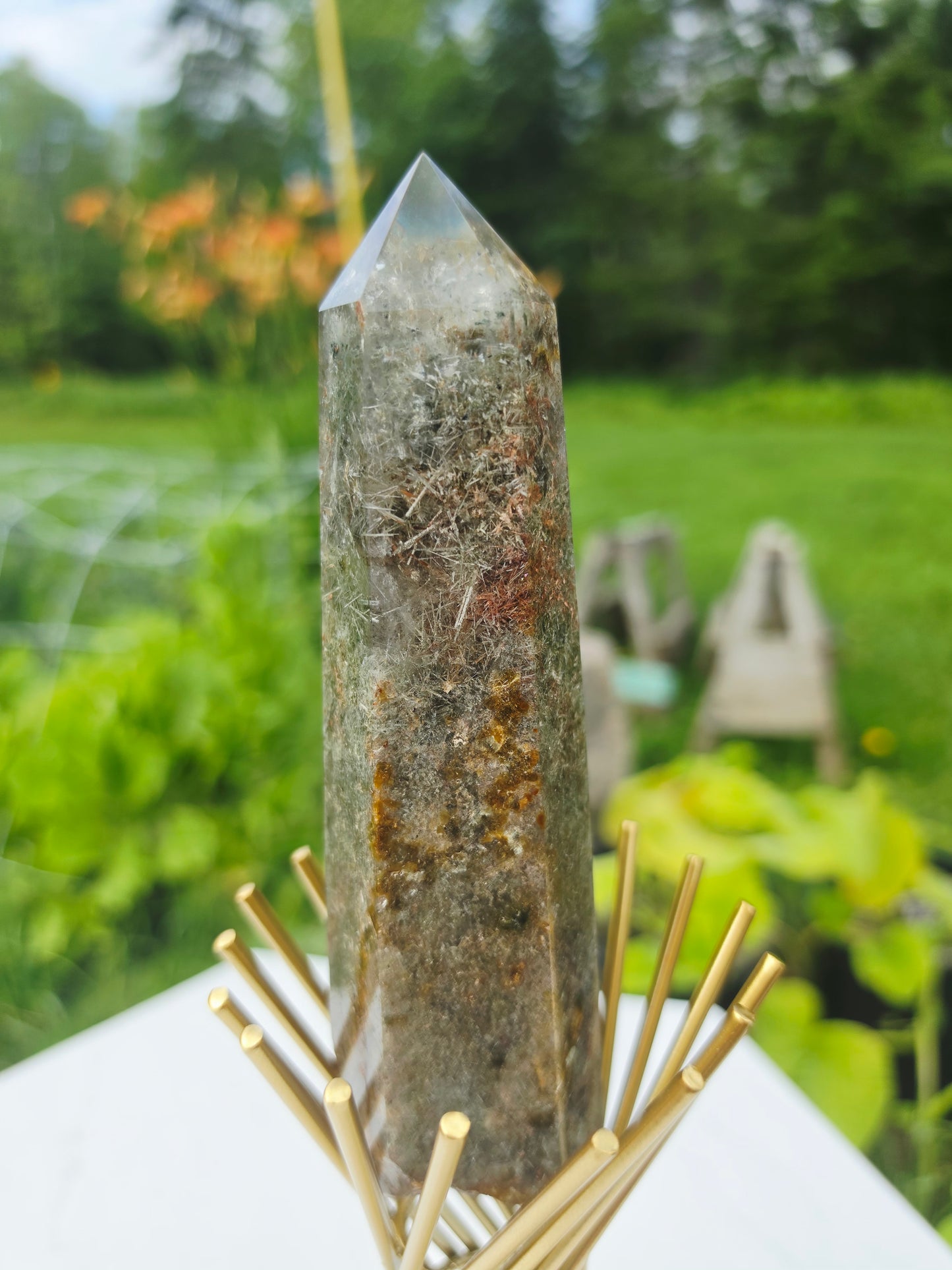 Rutile Garden Quartz Crystal Point Mineral Raw Uncut Base