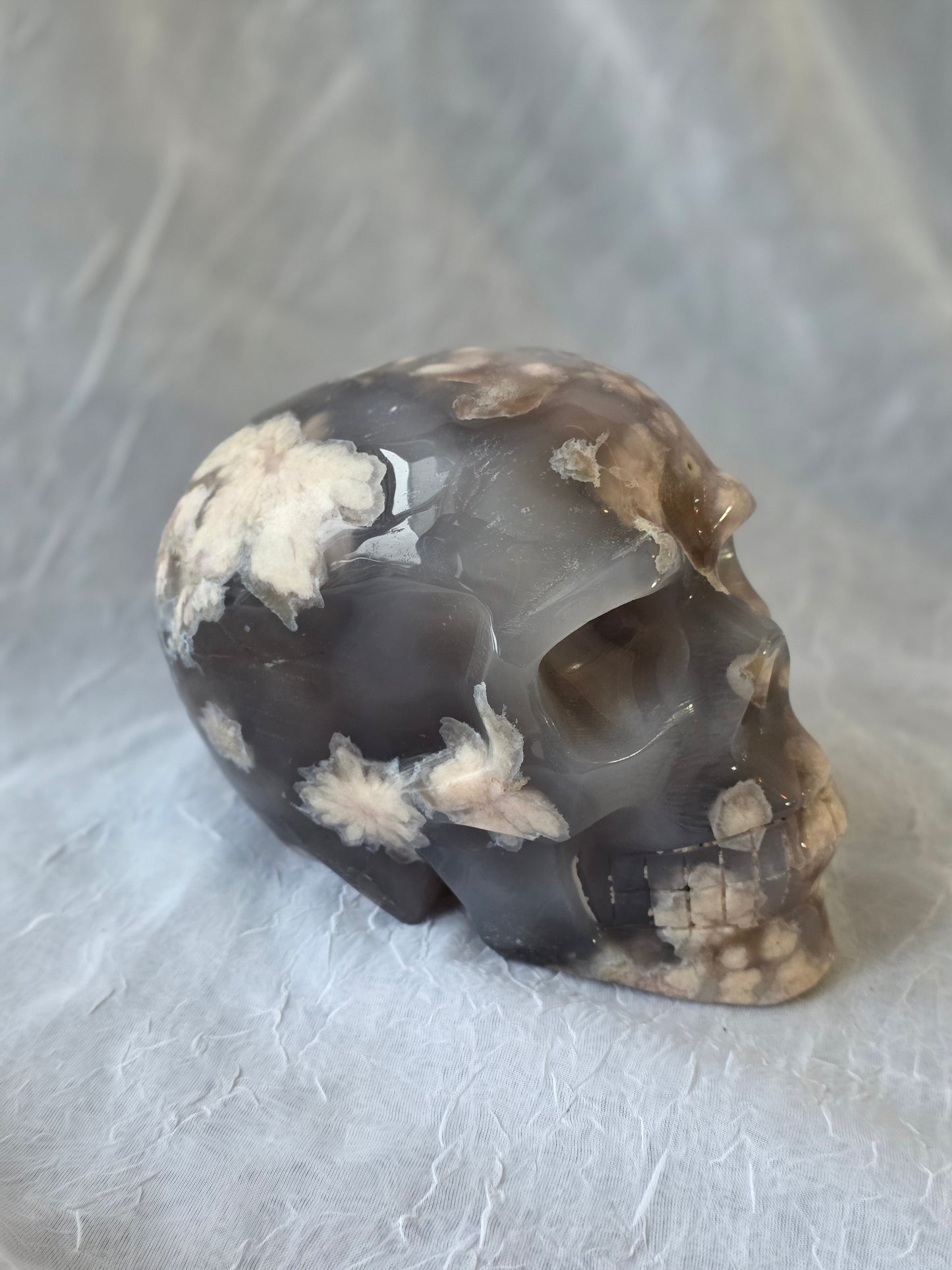 Flower Agate Druzy Skull Carving 6 lbs