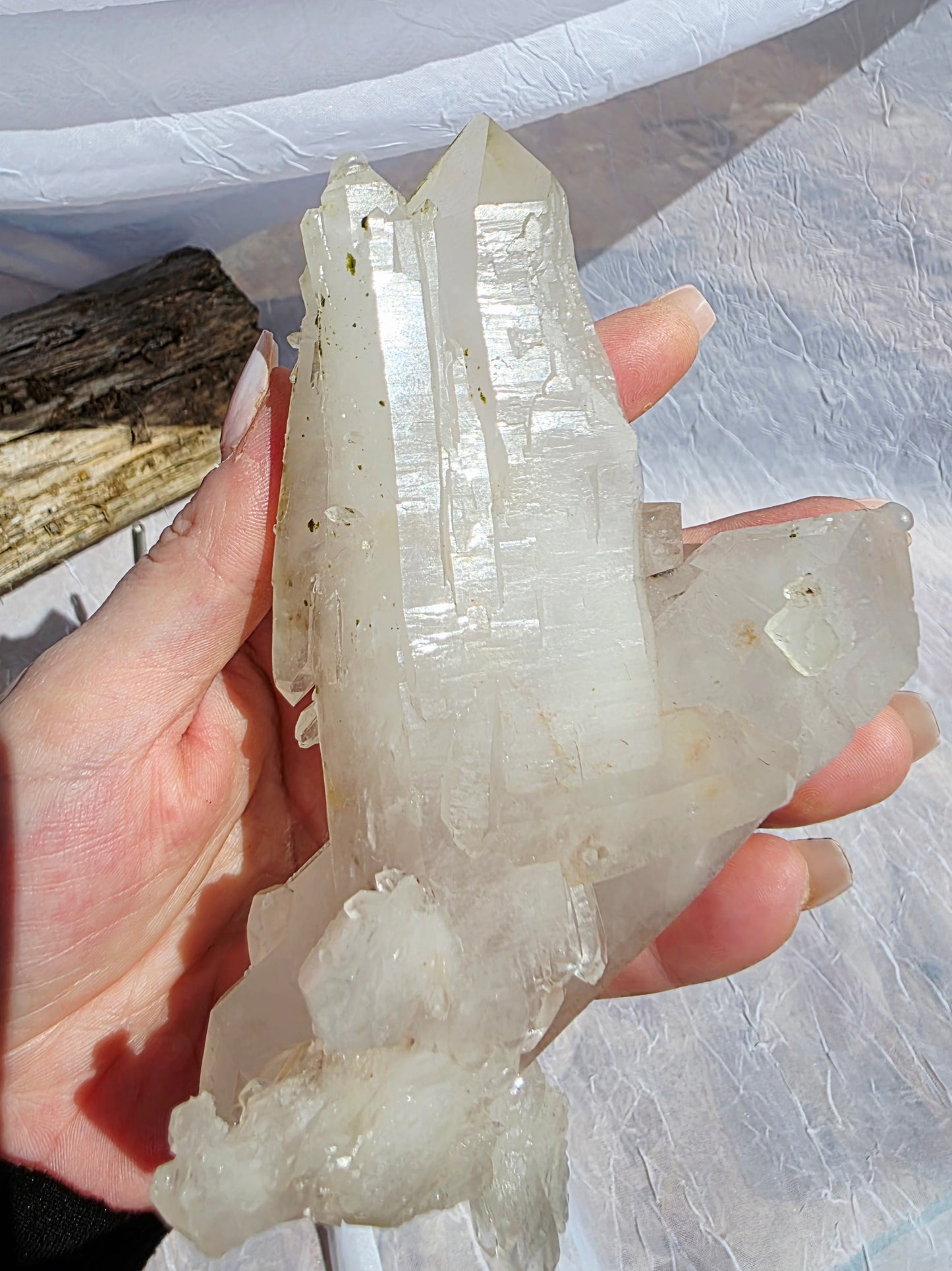 Double Terminate Quartz Point Cluster with Display Base
