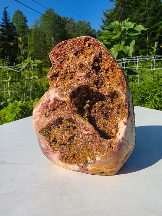1.87 lbs Druzy Pink Amethyst Agate Crystal Mineral Specimens 13x10cm