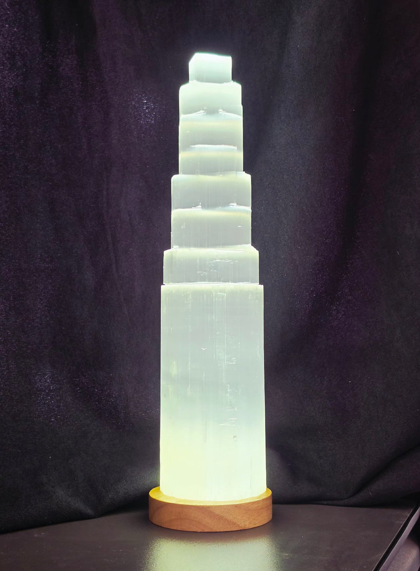 3.5kg Selenite Tower 14" Wood Lamp included Natural Mineral Statement Piece