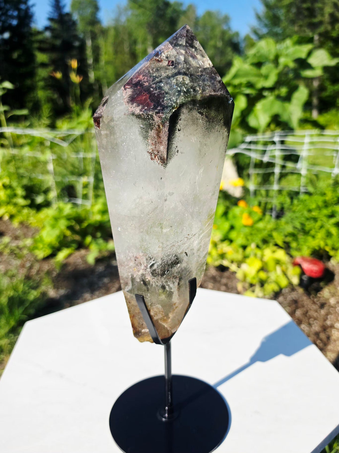 4.41 lbs Garden Quartz Crystal Point With Stand Collectors Minerals Statement Piece