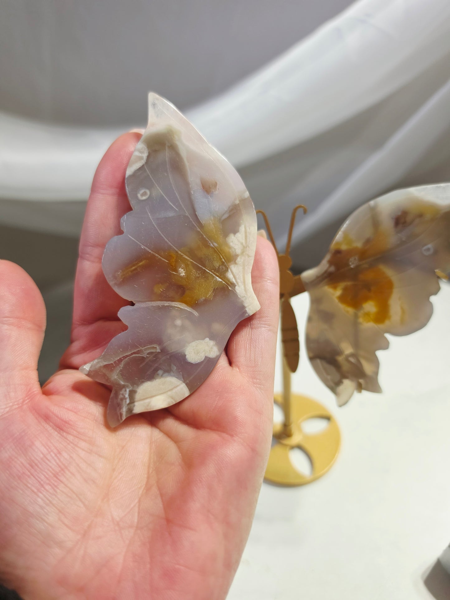 Agate Butterfly Wings Carving on Stand