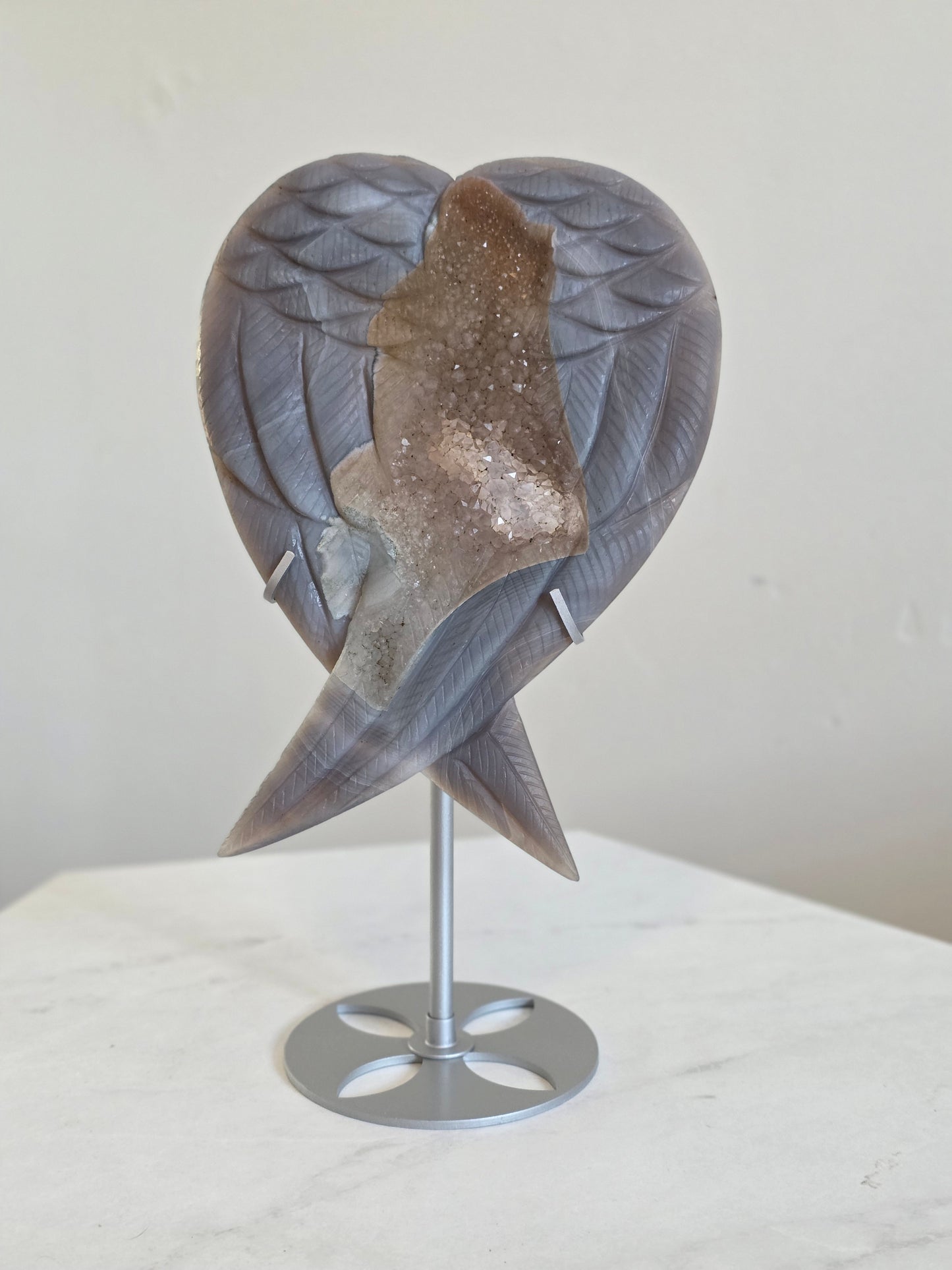 Tall & big Agate Wings Carving High-quality on Stand