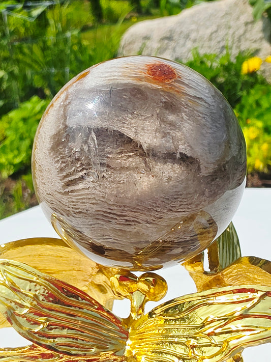 Thousands Layers Crystal Sphere Natural Inclusion 0.84lb On Butterfly Stand