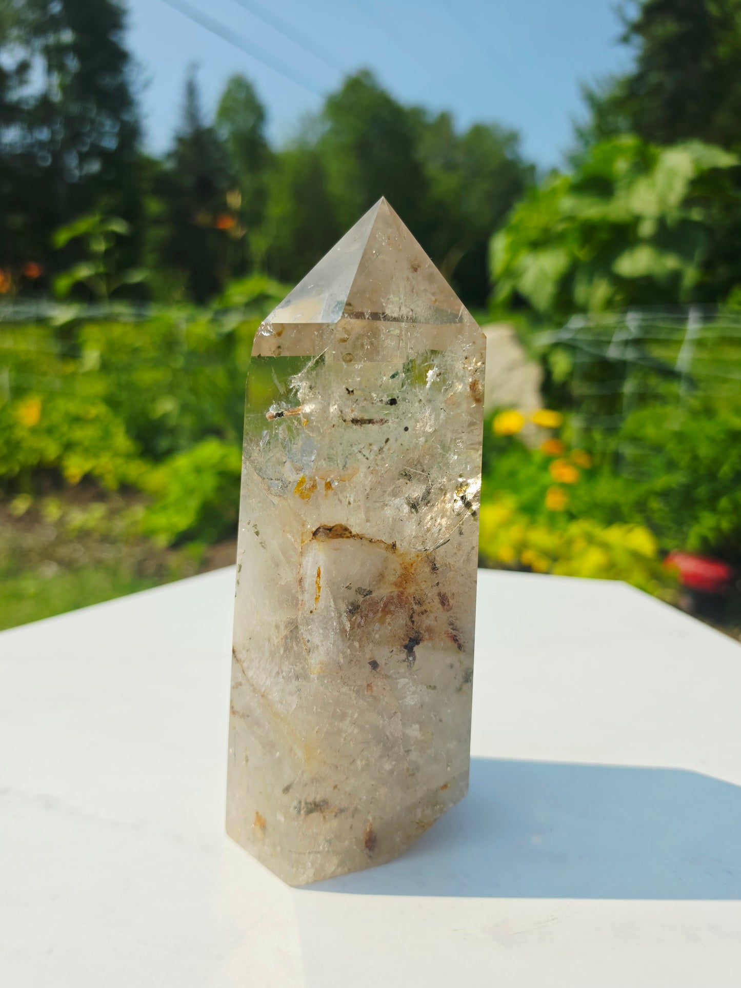 Rutilated Quartz Crystal Point 1.46kg 19cm Tall Flat Base Natural Mineral