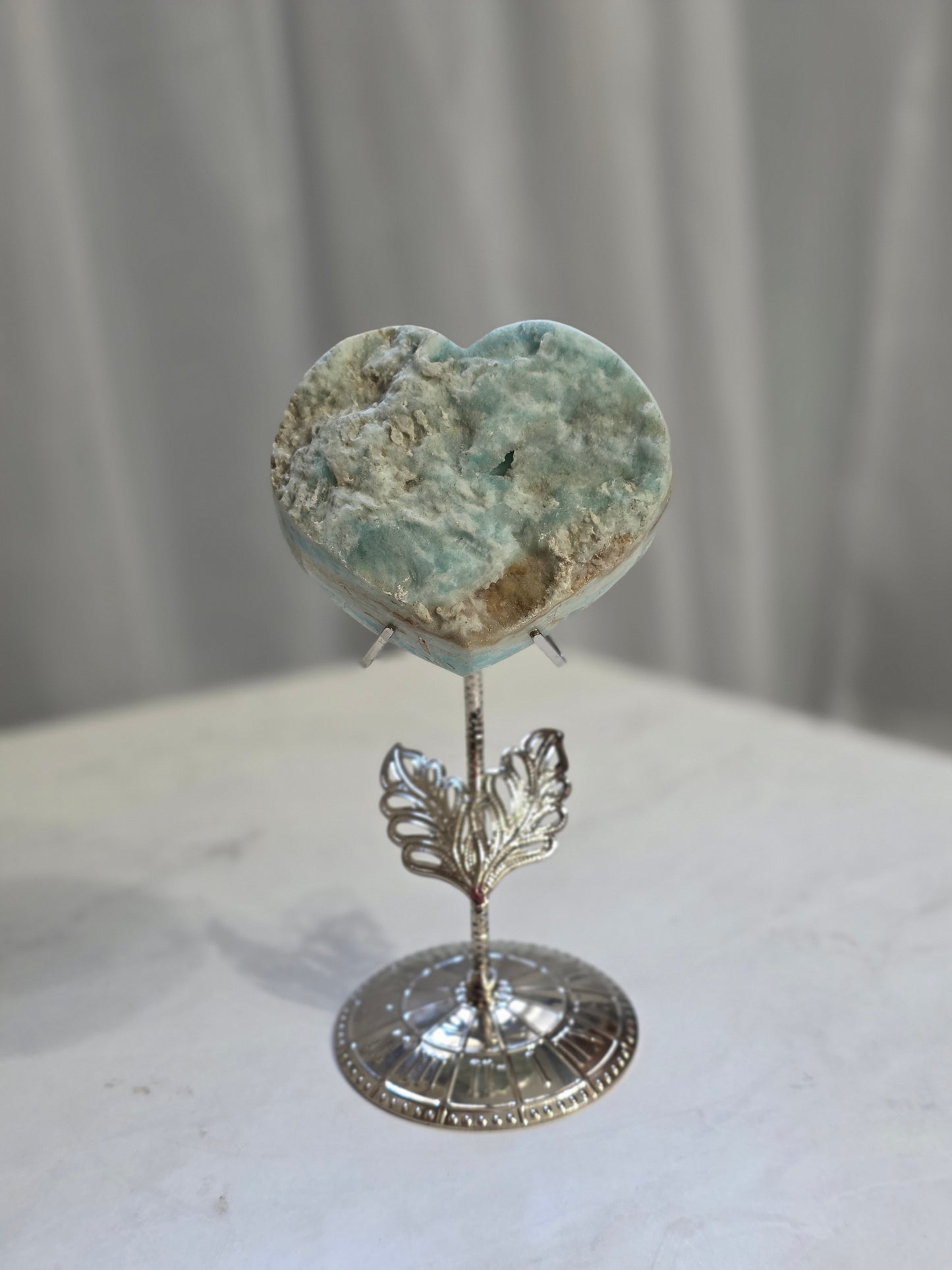 Aragonite Heart Carving on Stand Medium Size