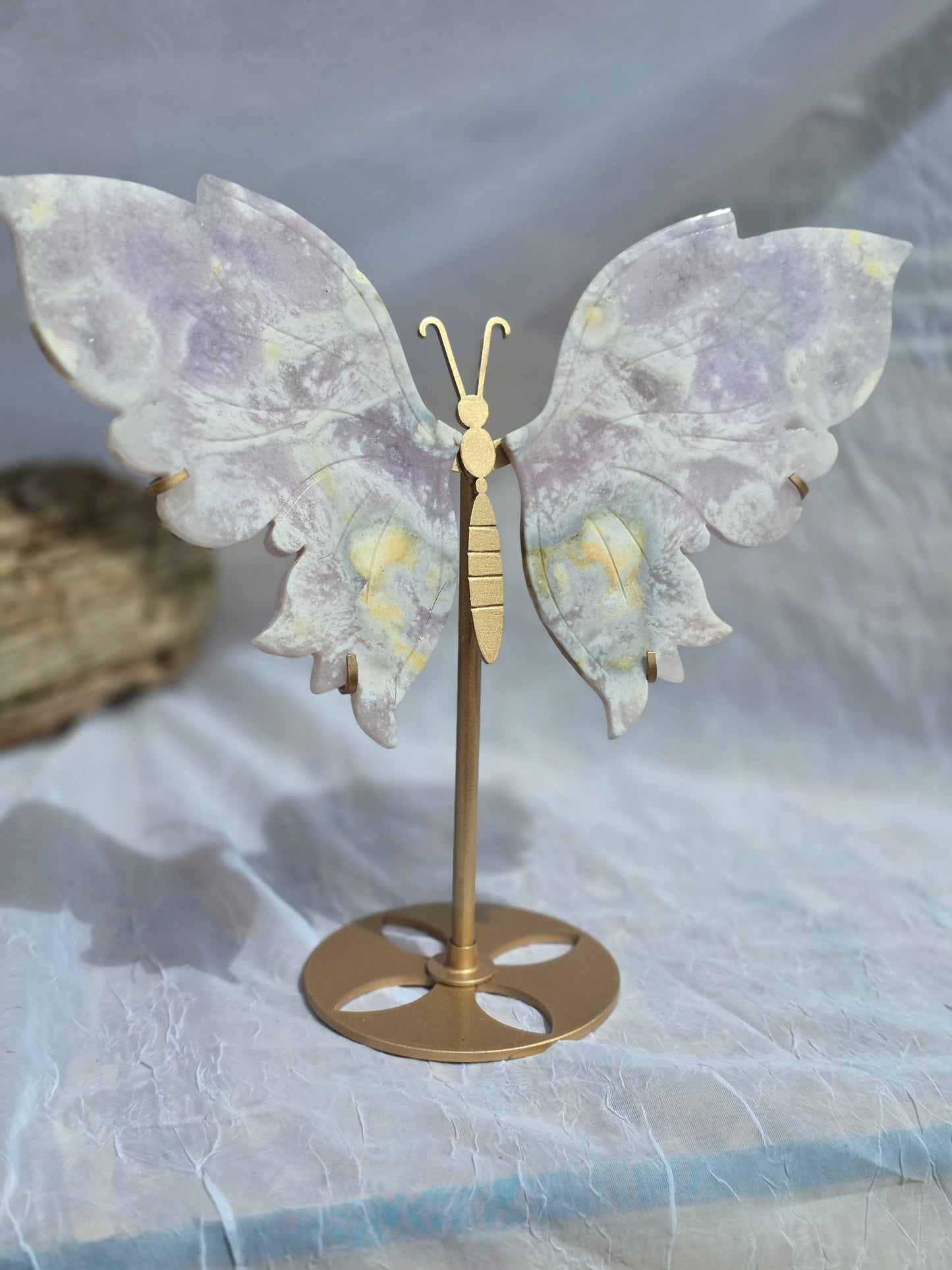 Cherry Agate Large Butterfly Crystal Wings on Gold Stand