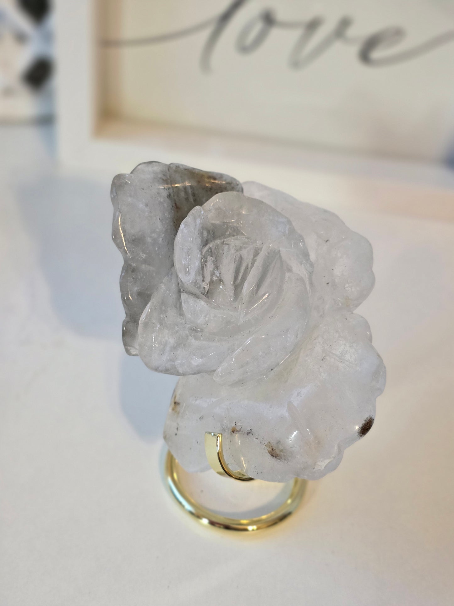 Garden Quartz Crystal Flower Carving on Stand