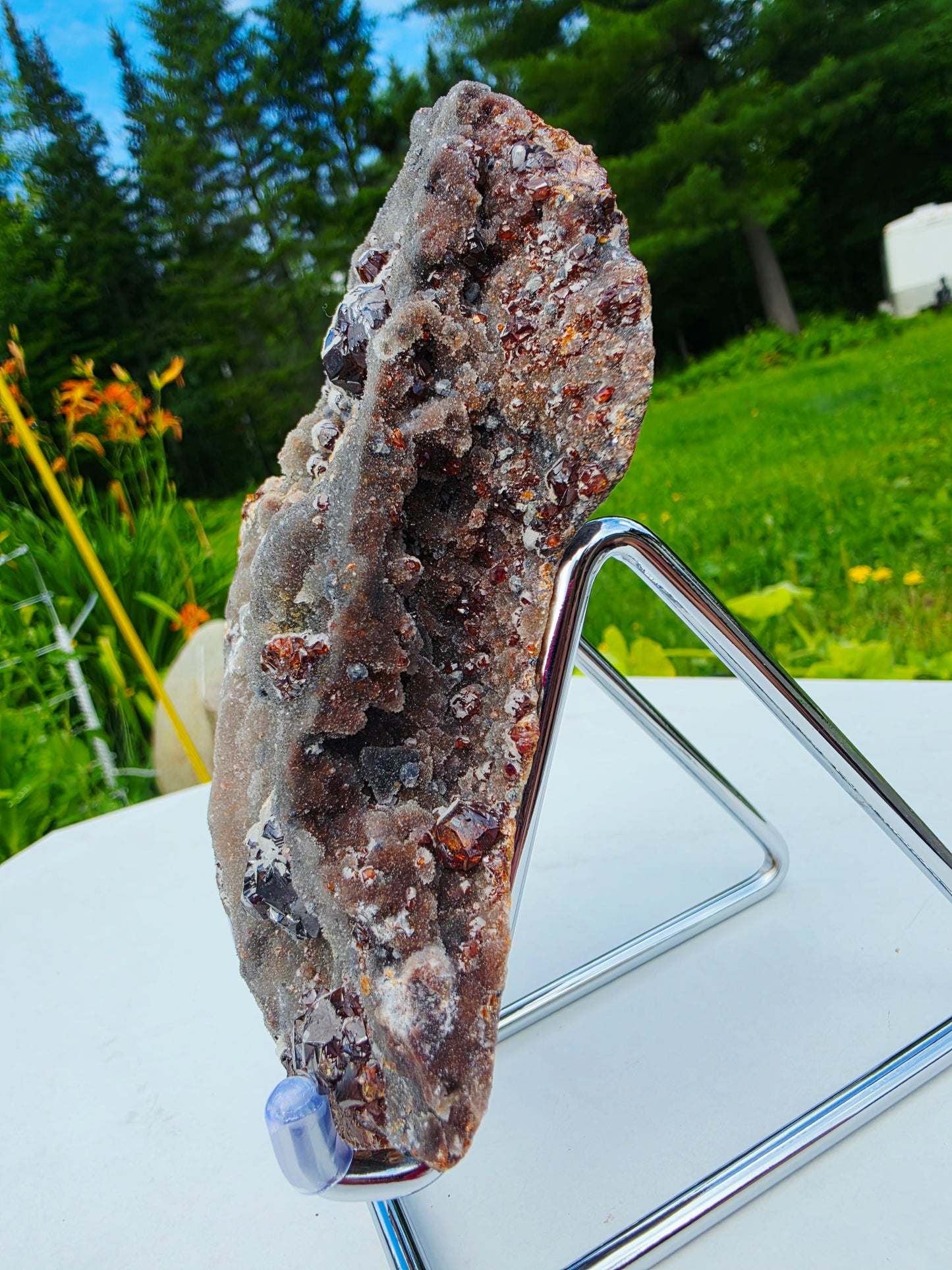Garnet On Matrix with Pyrite and Druzy Mineral Speciment With Stand