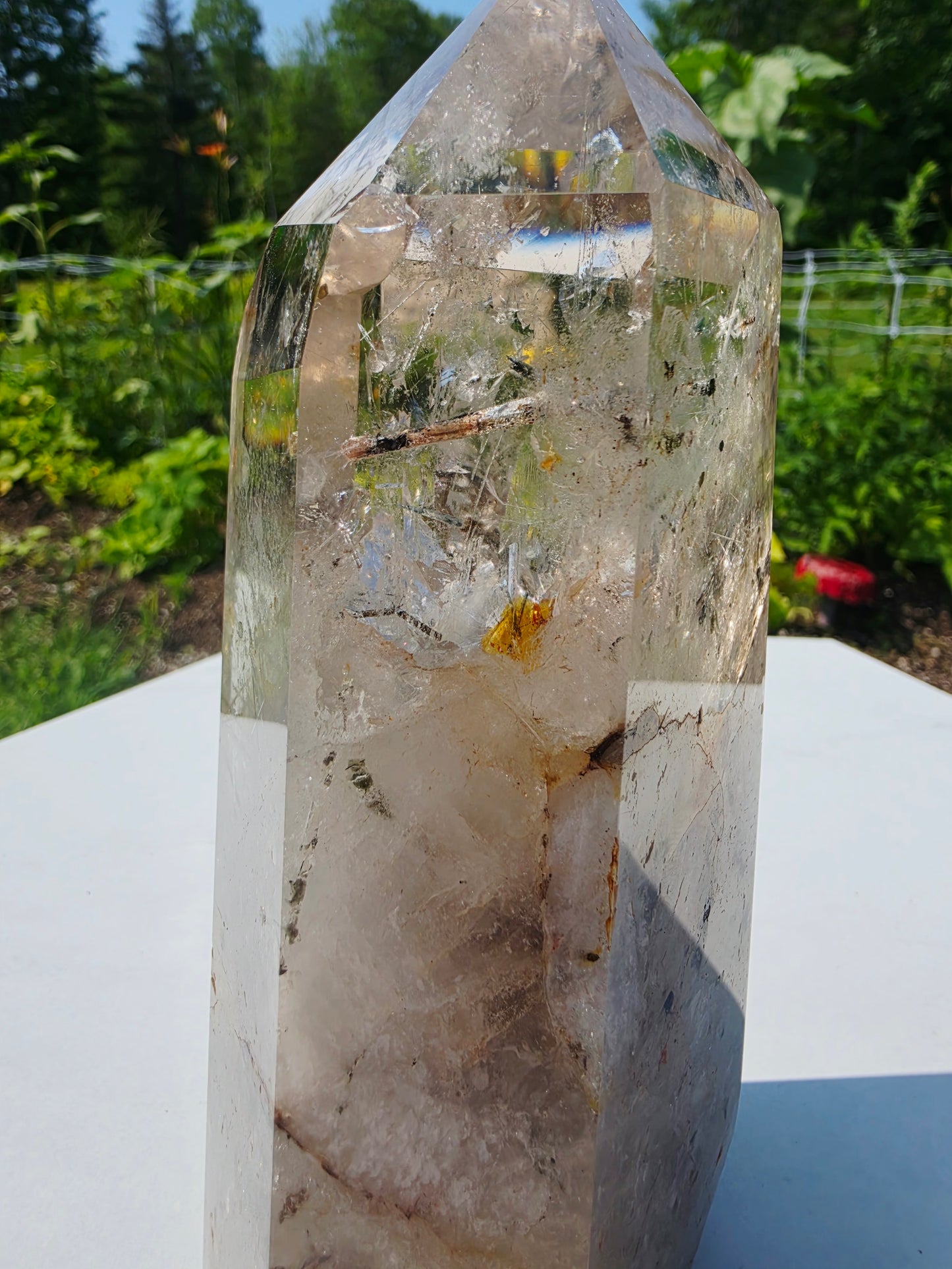 Rutilated Quartz Crystal Point 1.46kg 19cm Tall Flat Base Natural Mineral