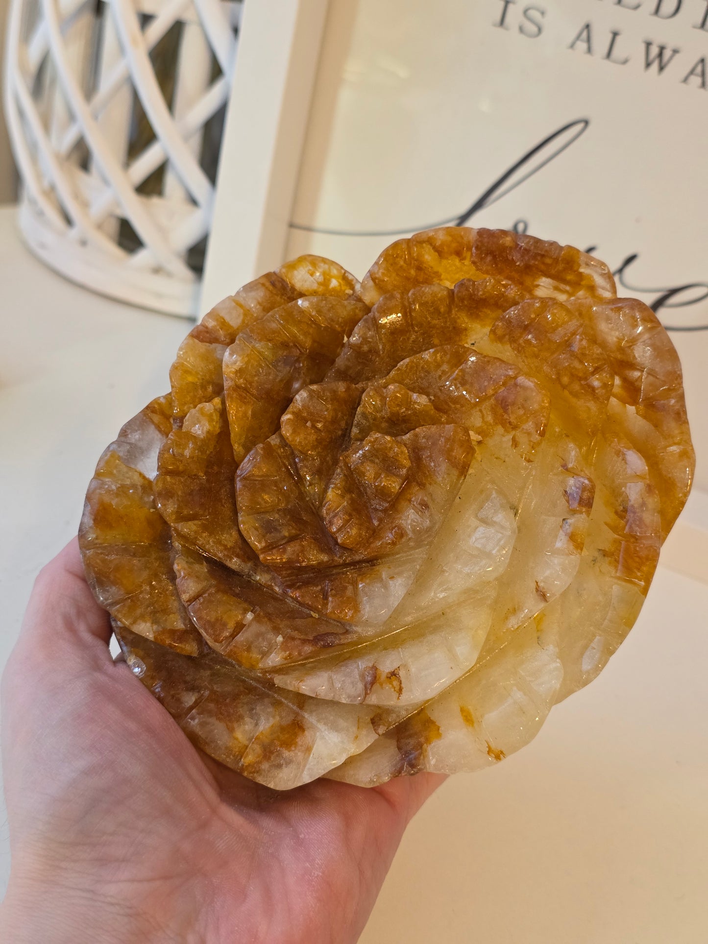 Golden Healer Flower Carving Large - Crystal Carving