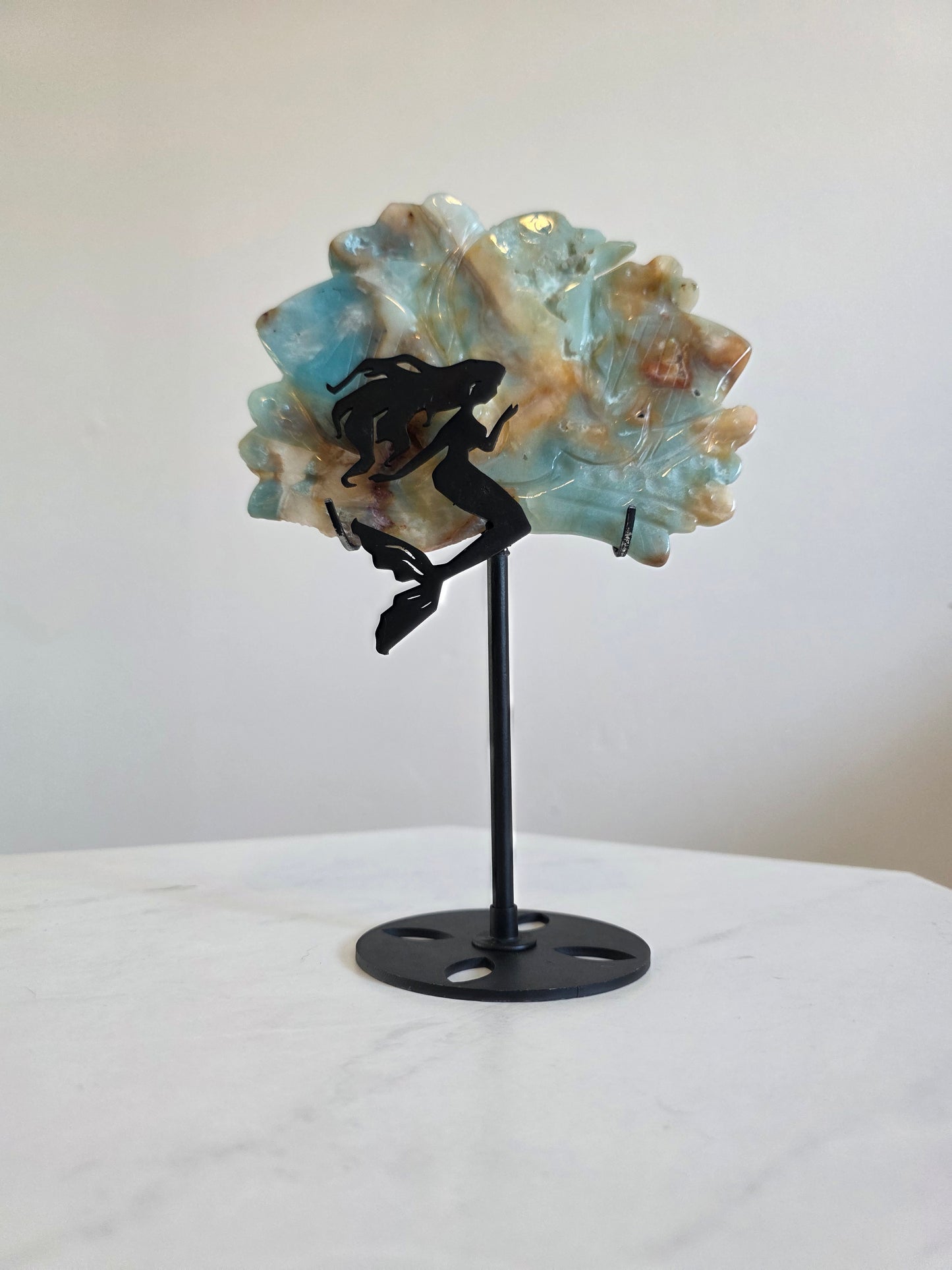 Large Mermaid Caribbean Calcite Carving on Stand