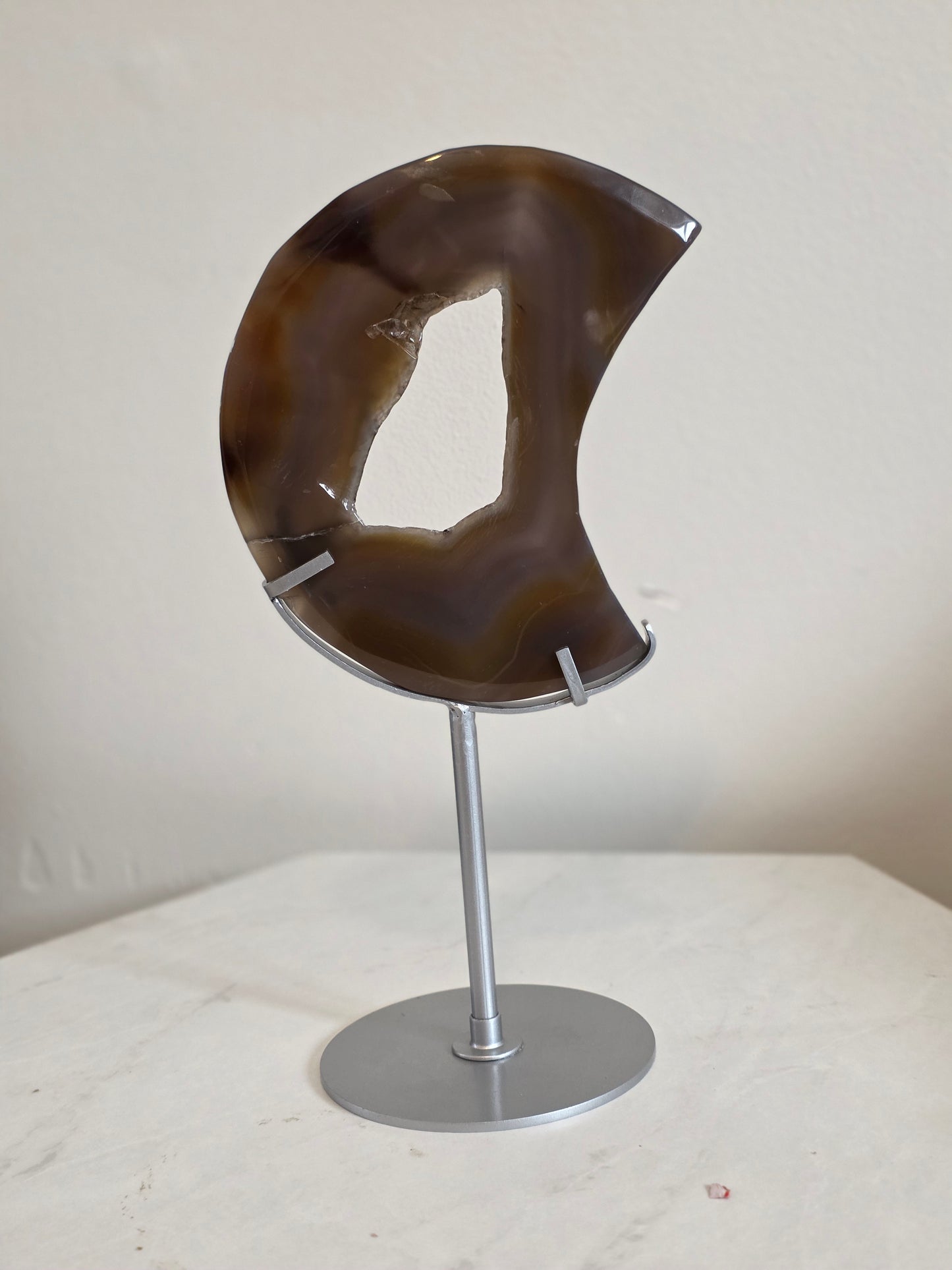 Agate Moon Carving Druzy on Custom Stand