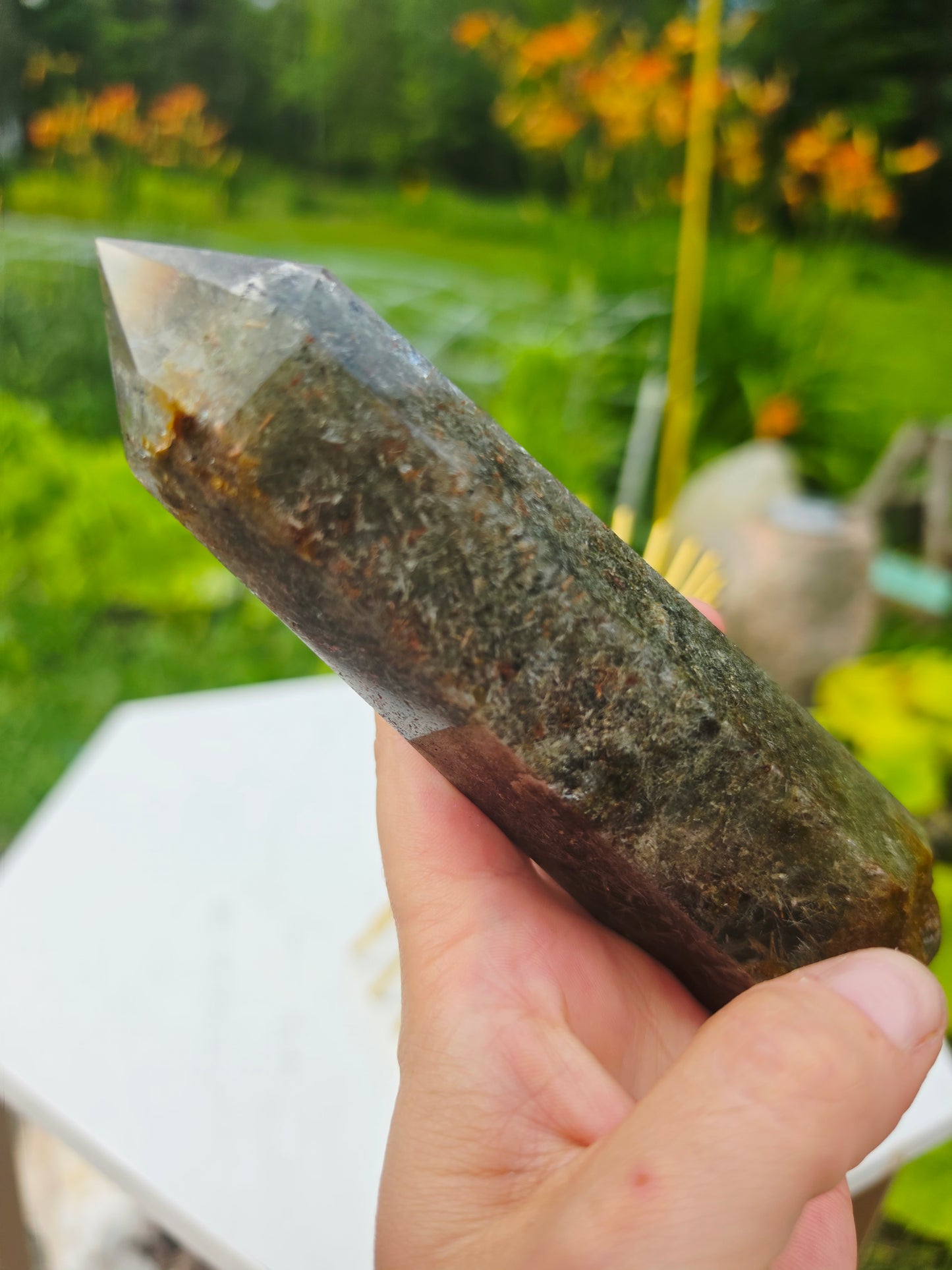 Rutile Garden Quartz Crystal Point Mineral Raw Uncut Base