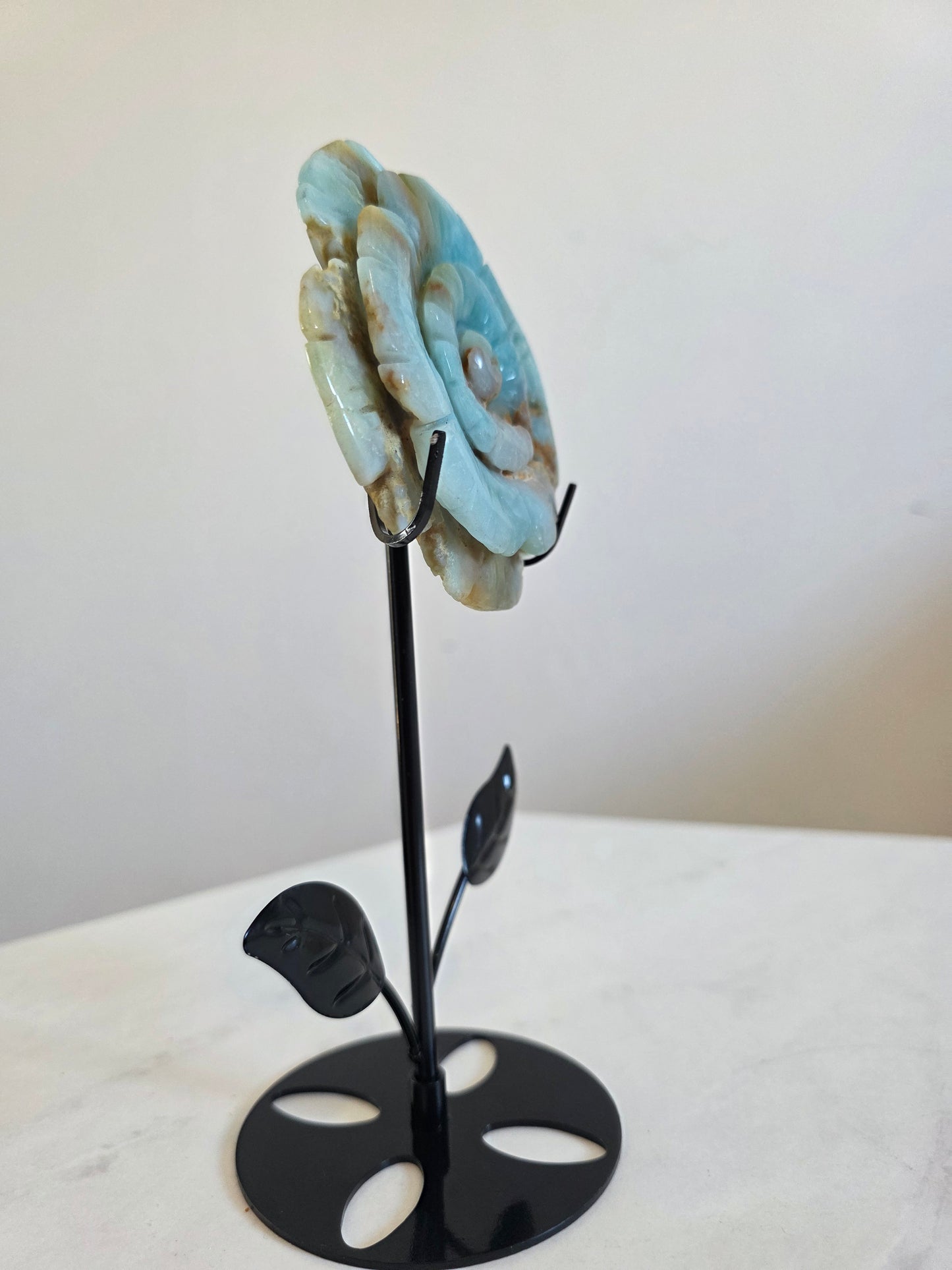 Caribbean Calcite Sunflower Carving on Stand
