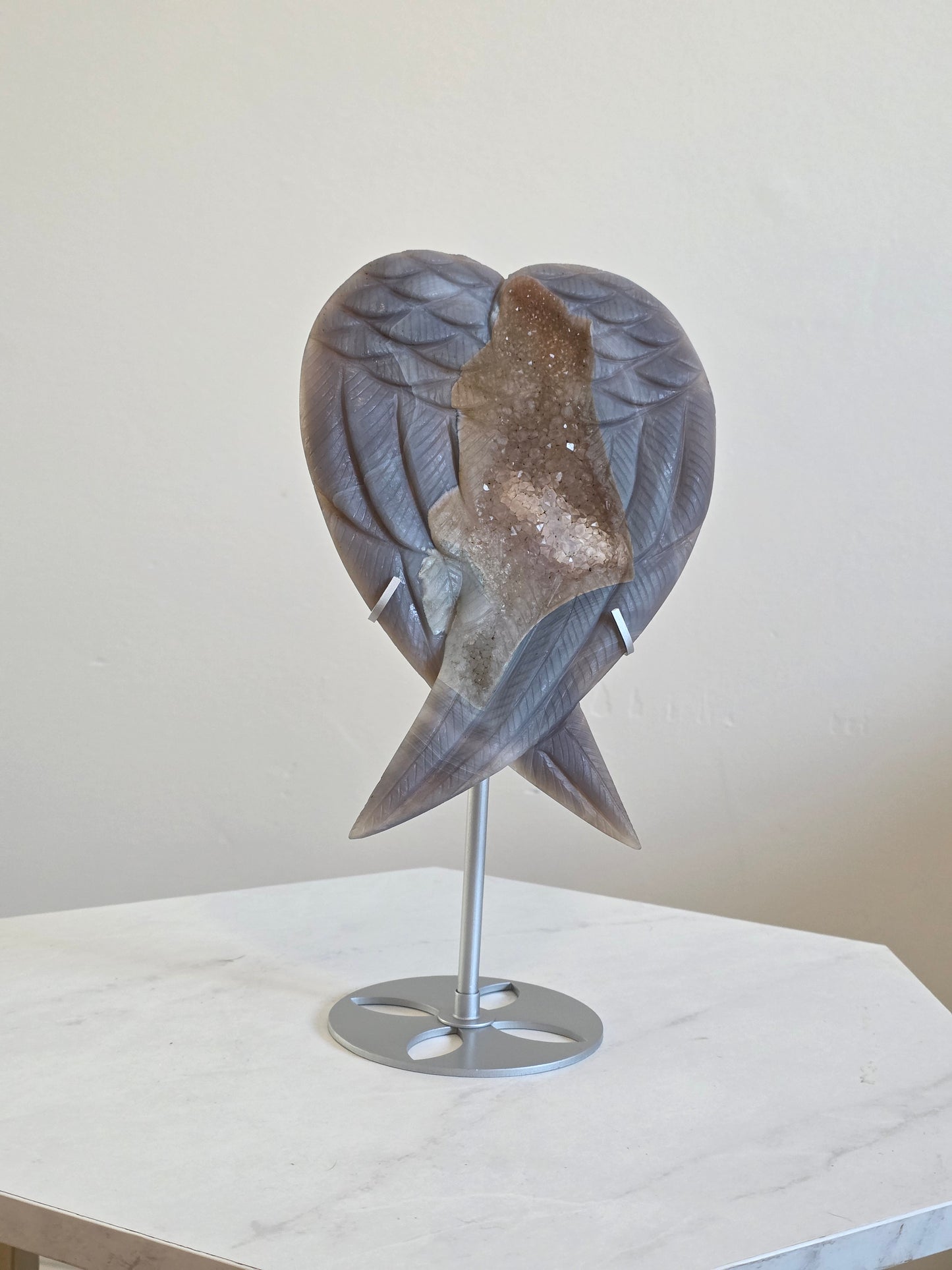 Tall & big Agate Wings Carving High-quality on Stand