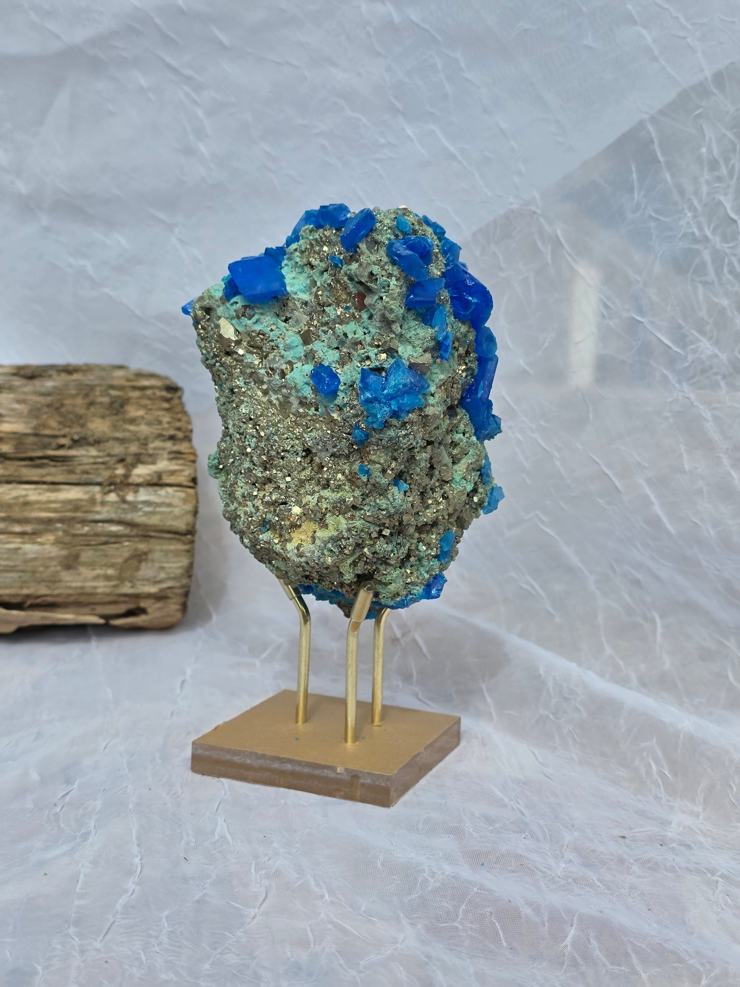 Chalcanthite on Malachide Matrix with Pyrite & Chalcopyrite 2.52lbs on Stand