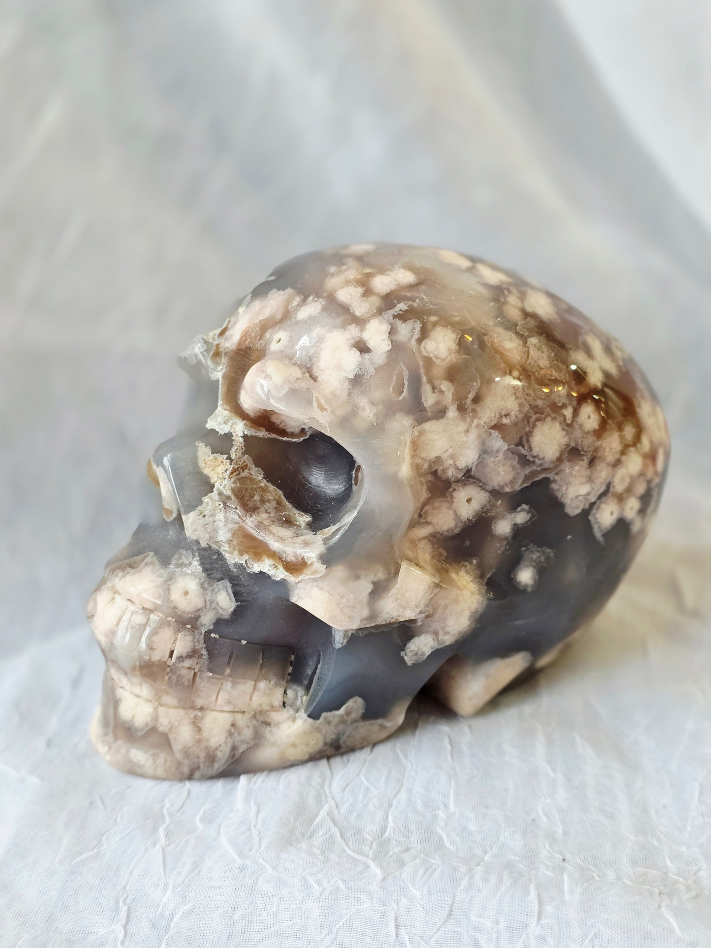 Flower Agate Druzy Skull Carving 6 lbs