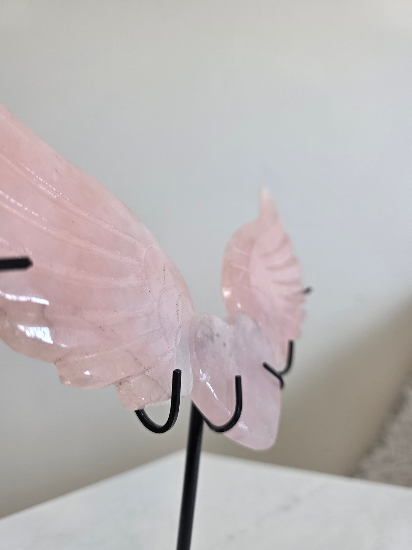 Rose Quartz Heart & Wings on stand
