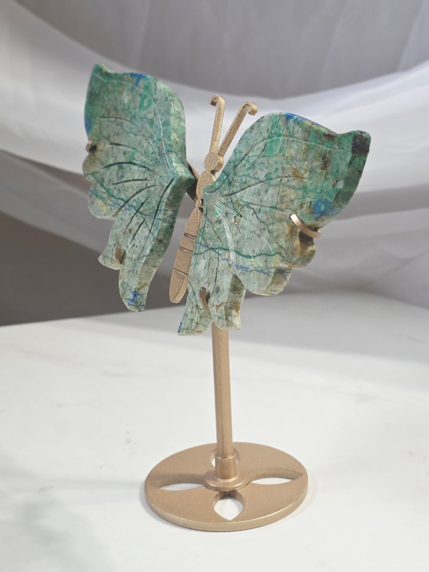 Azurite Butterfly Wings on a Custom Gold Stand