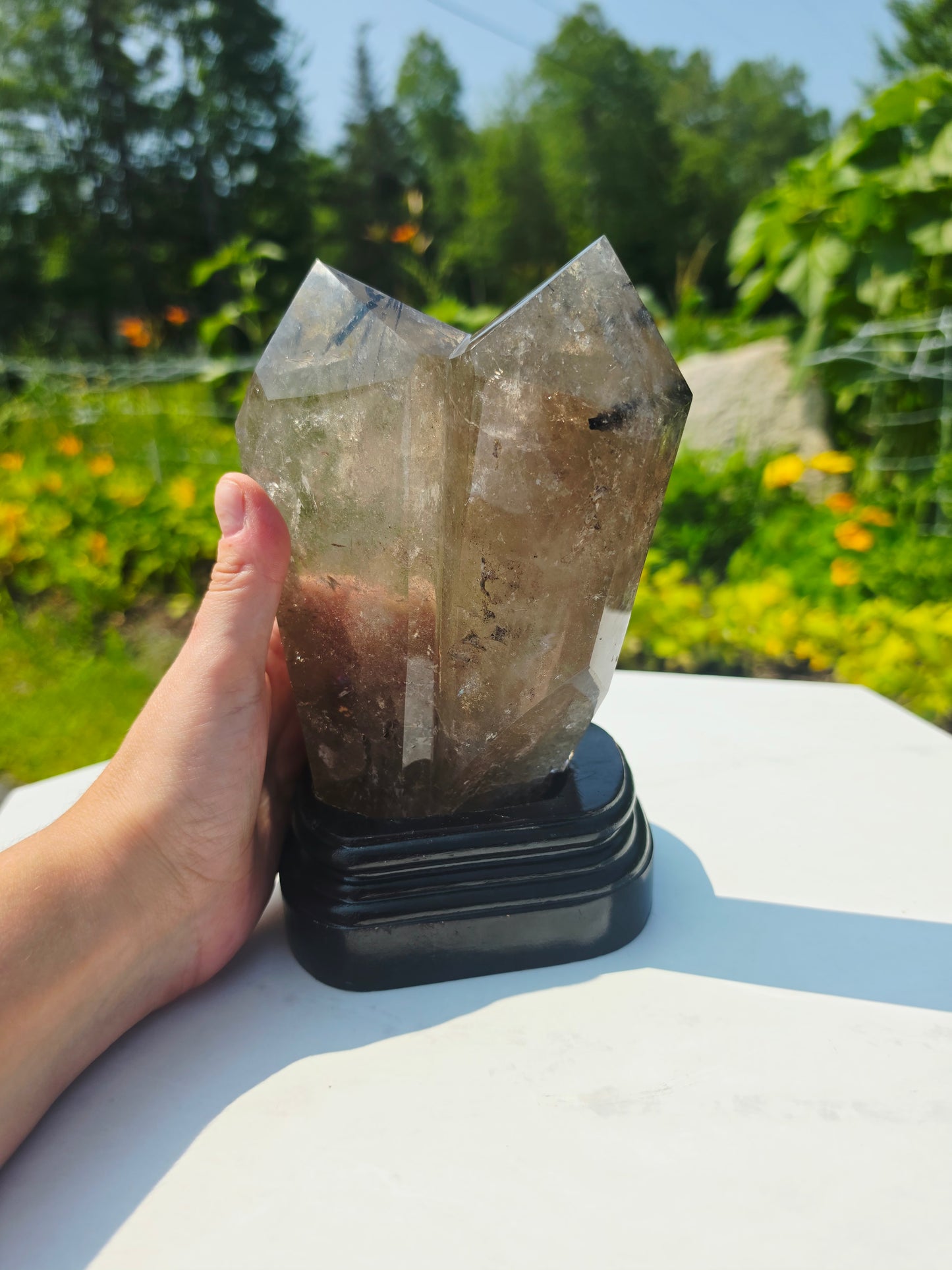 Double Points Quartz Crystal Black Tourmaline Rutile 2.20lbs Mineral