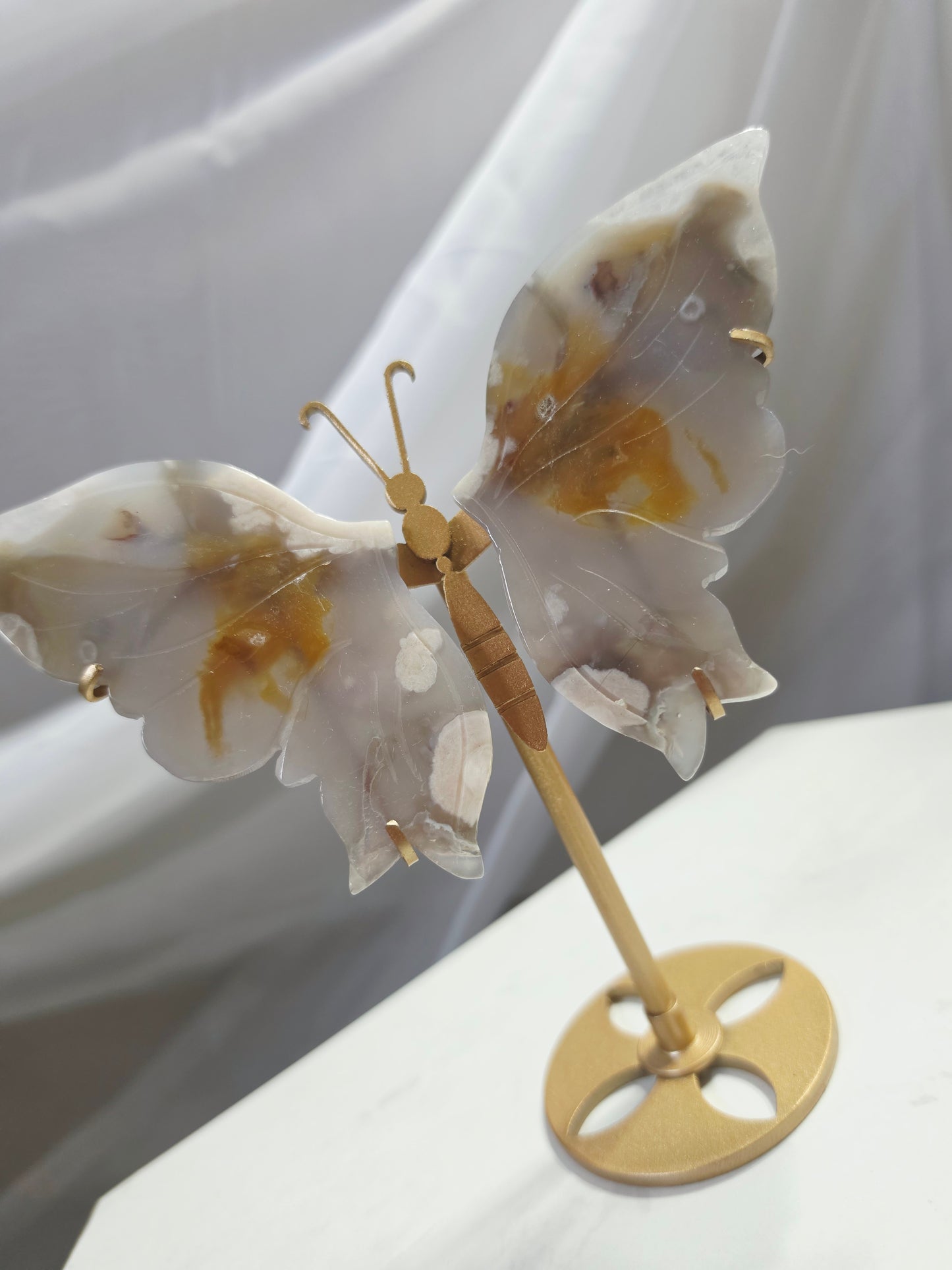 Agate Butterfly Wings Carving on Stand