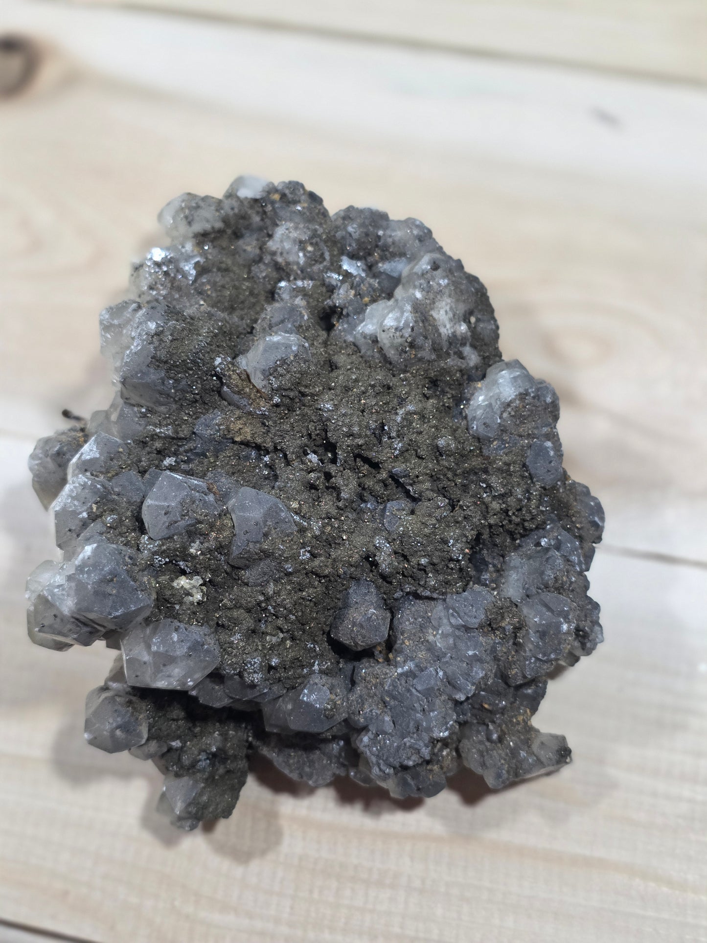 Penda Hexagone Crystal with Pyrite Calcite Crystal cluster specimen