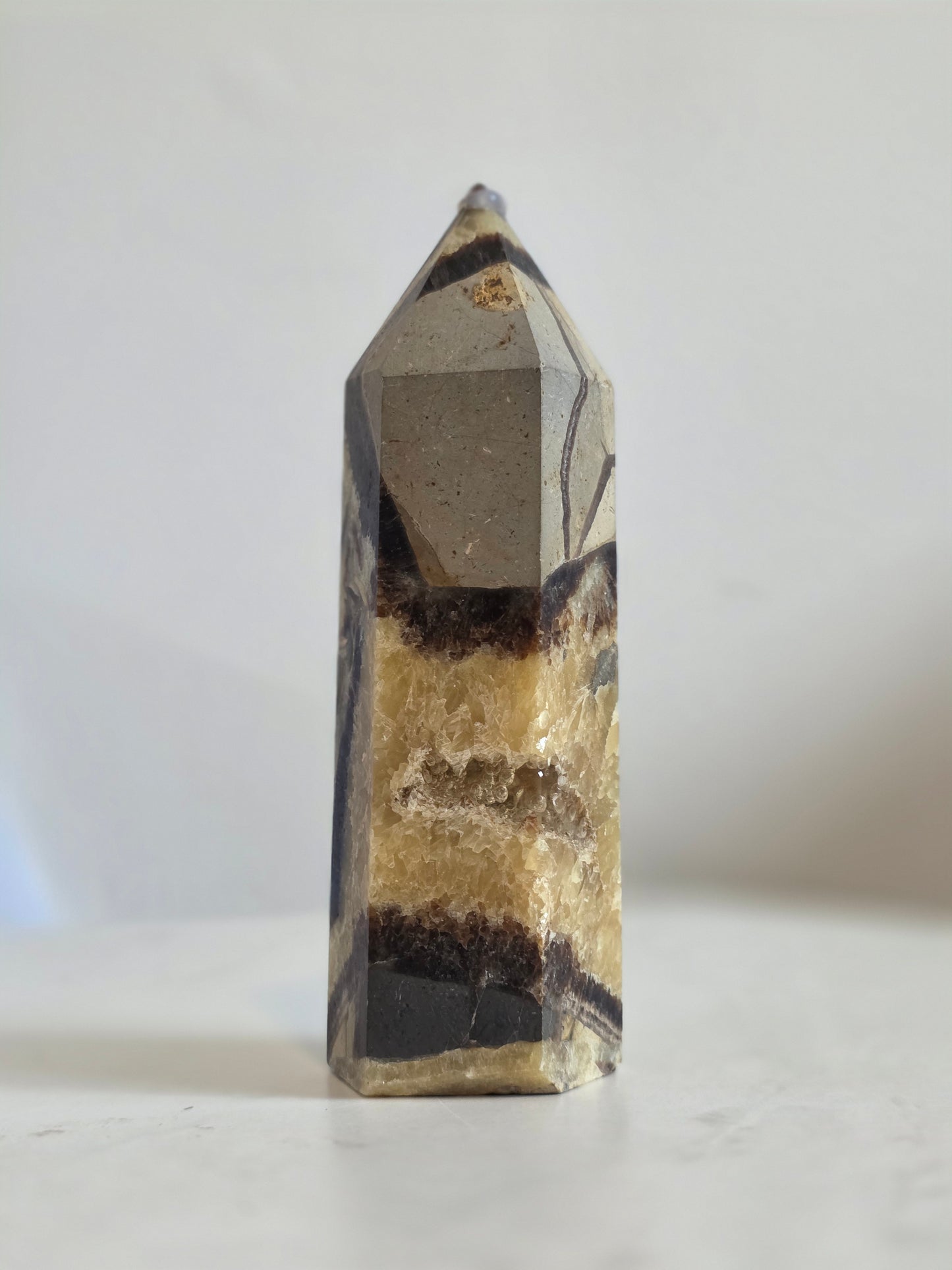 Septarian nodule point - Dragon Stone Tower UV reactive
