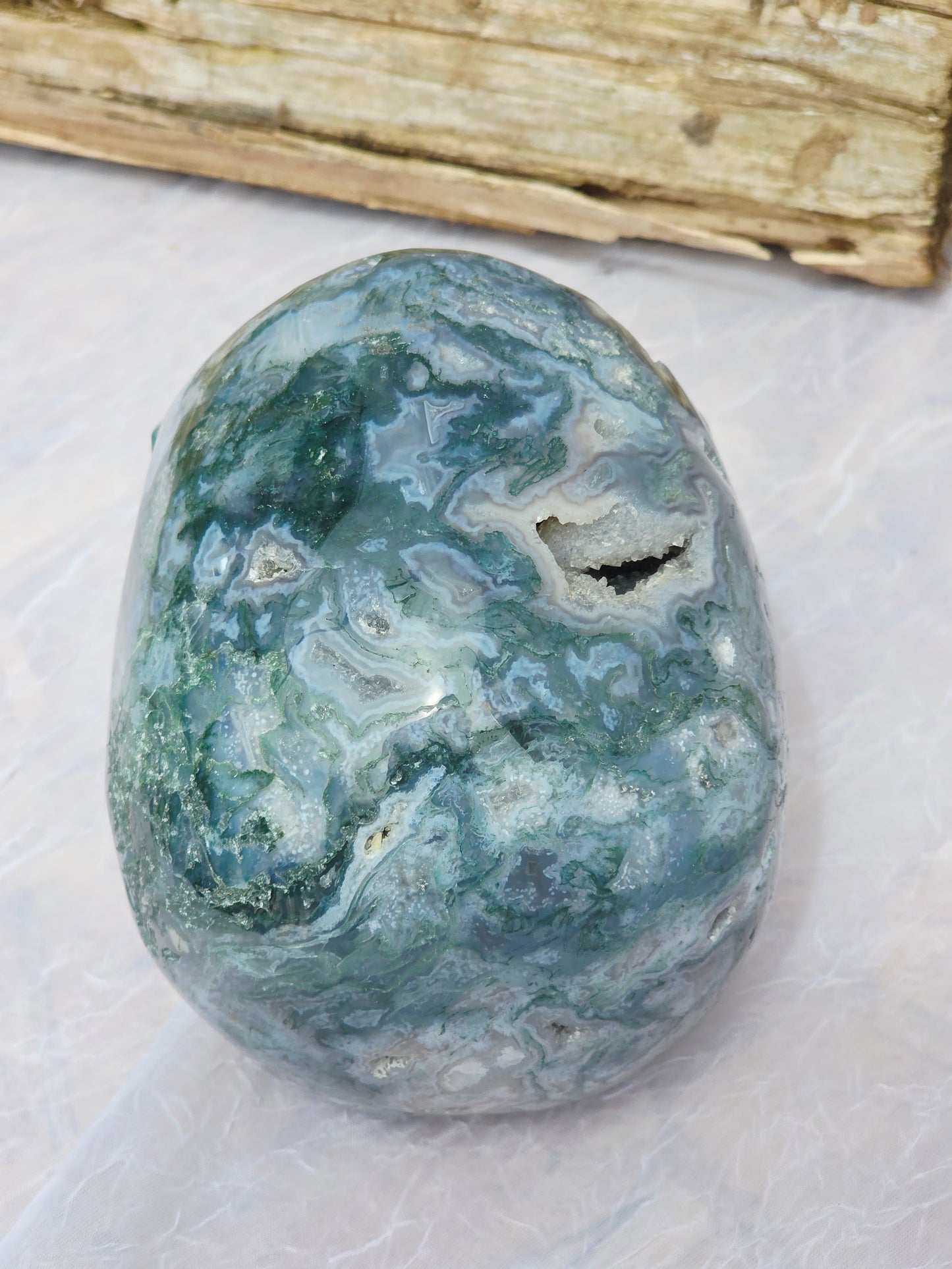 Hand-Carved Natural Green Moss Agate Crystal Skull 5.40 lbs
