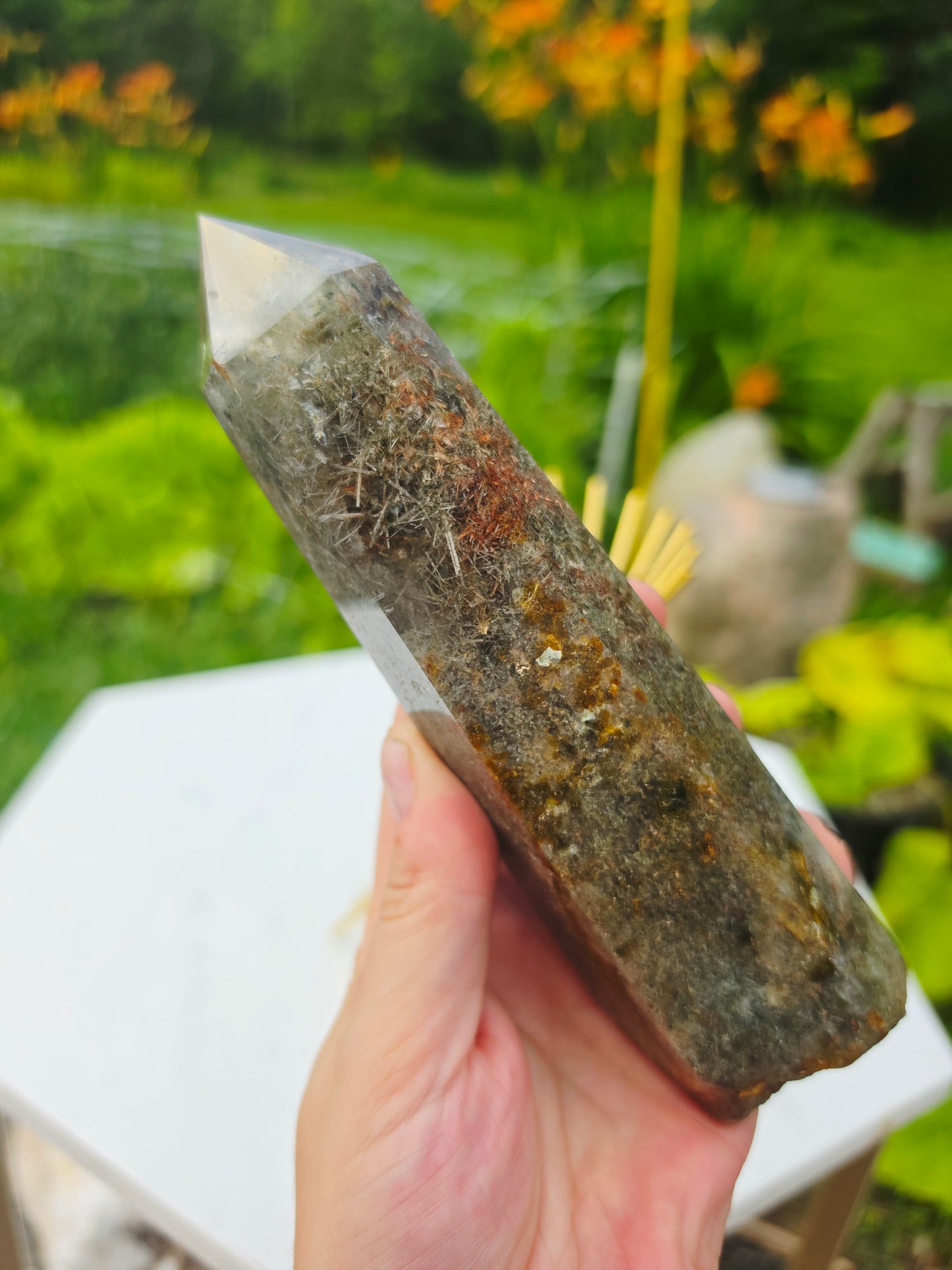 Rutile Garden Quartz Crystal Point Mineral Raw Uncut Base