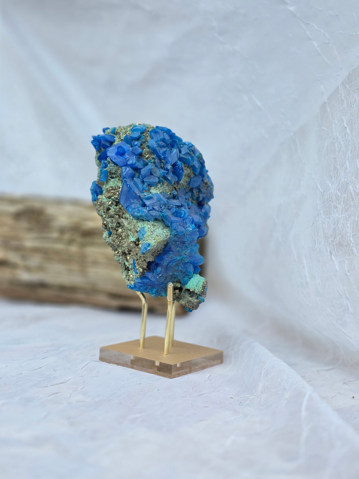 Chalcanthite on Malachide Matrix with Pyrite & Chalcopyrite 2.52lbs on Stand
