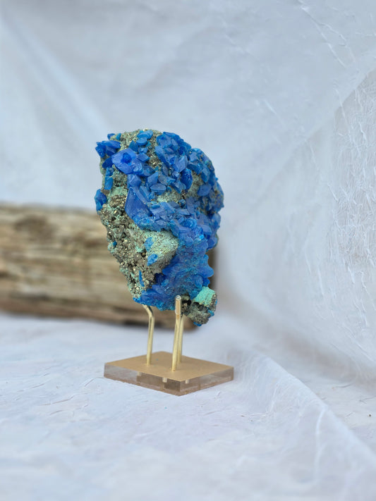 Chalcanthite on Malachide Matrix with Pyrite & Chalcopyrite 2.52lbs on Stand
