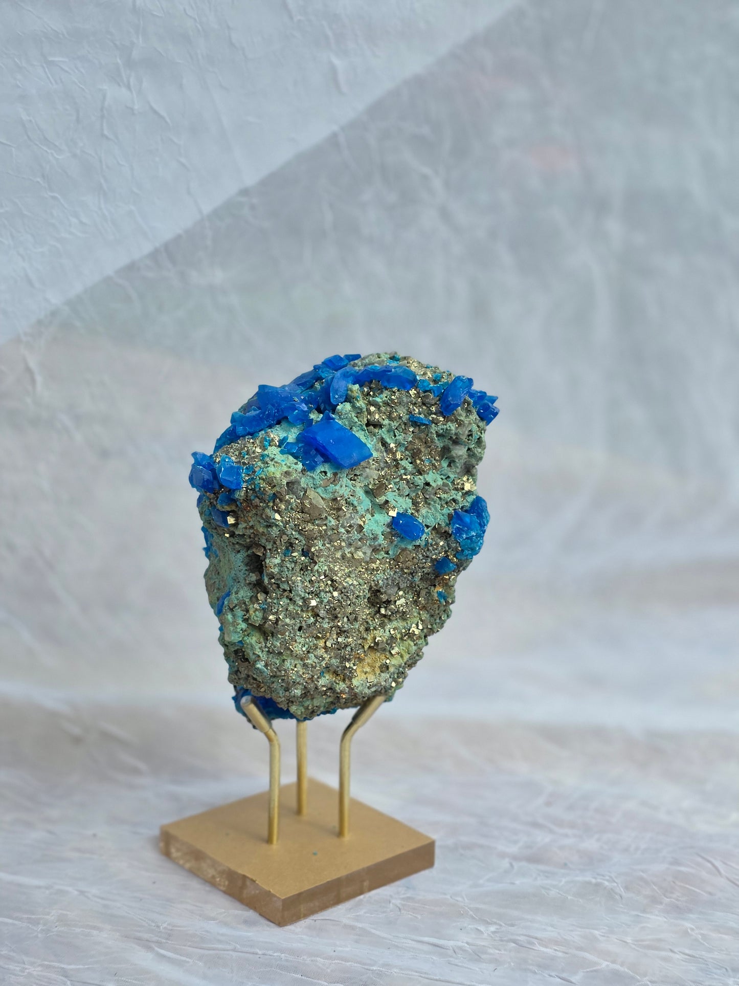 Chalcanthite on Malachide Matrix with Pyrite & Chalcopyrite 2.52lbs on Stand