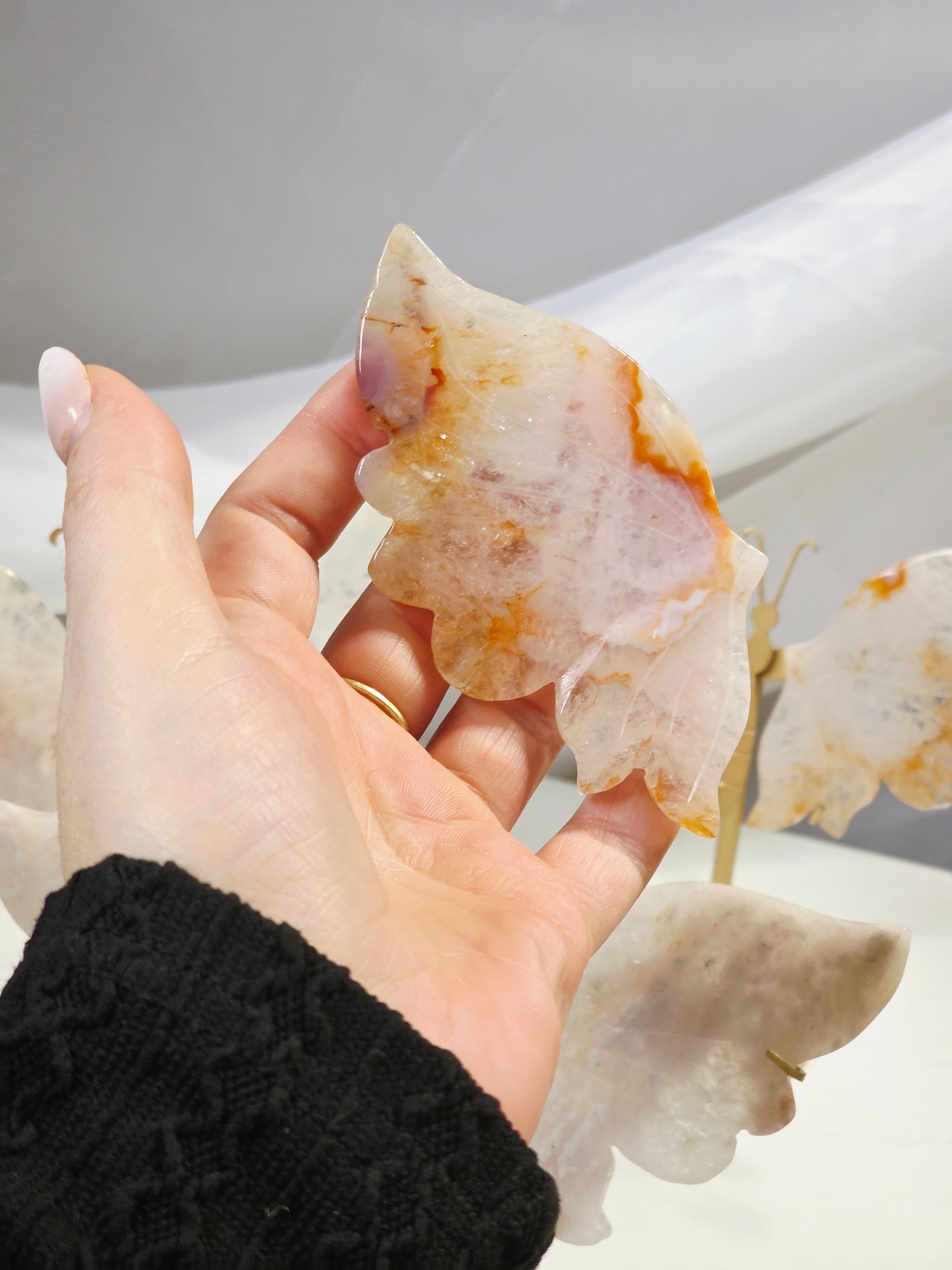 Flower Agate 3 set Butterfly Wings - All on Gold Stand Wholesale Lot