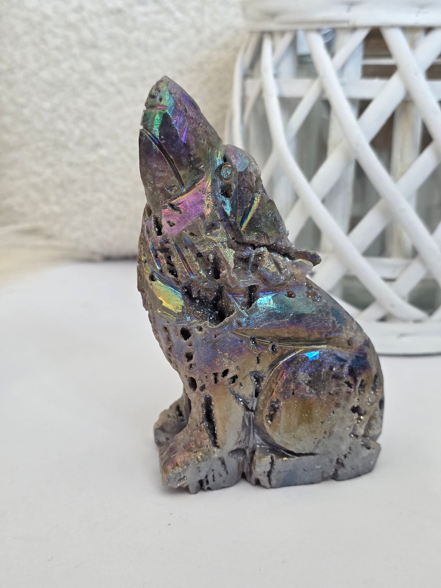 Set of 2 Aura wolves Crystal Carving 2.2 lbs
