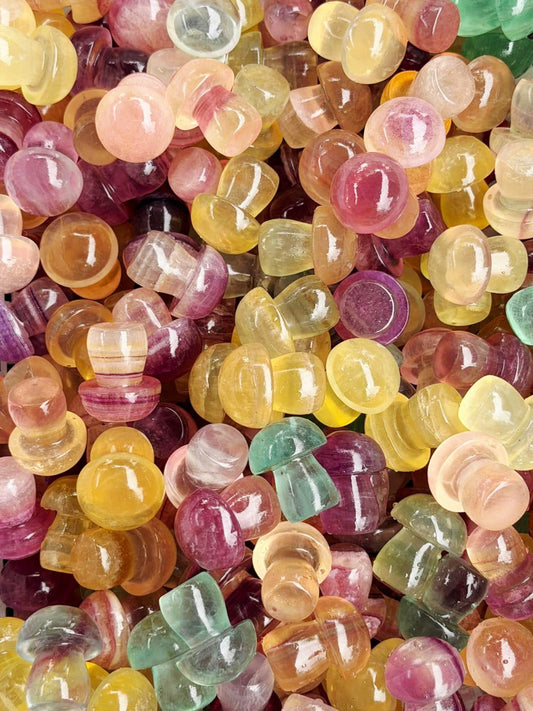 25-Piece Bulk Rainbow Fluorite Mini Mushroom Carvings (3.5cm) - Wholesale Healing Crystals