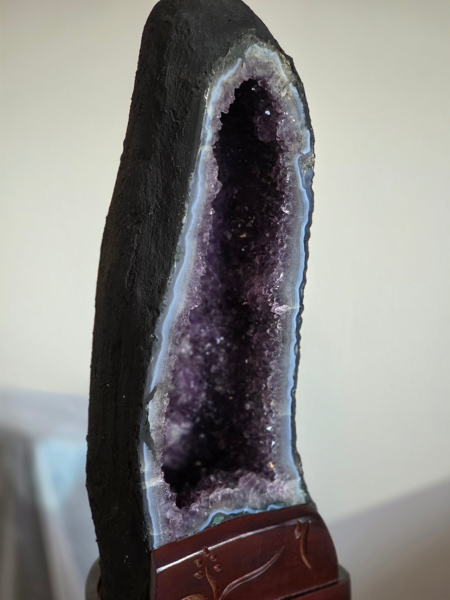 Amethyst Cathedral 61 lbs on Wood Custom Stand- Statement Piece High Quality Crystal