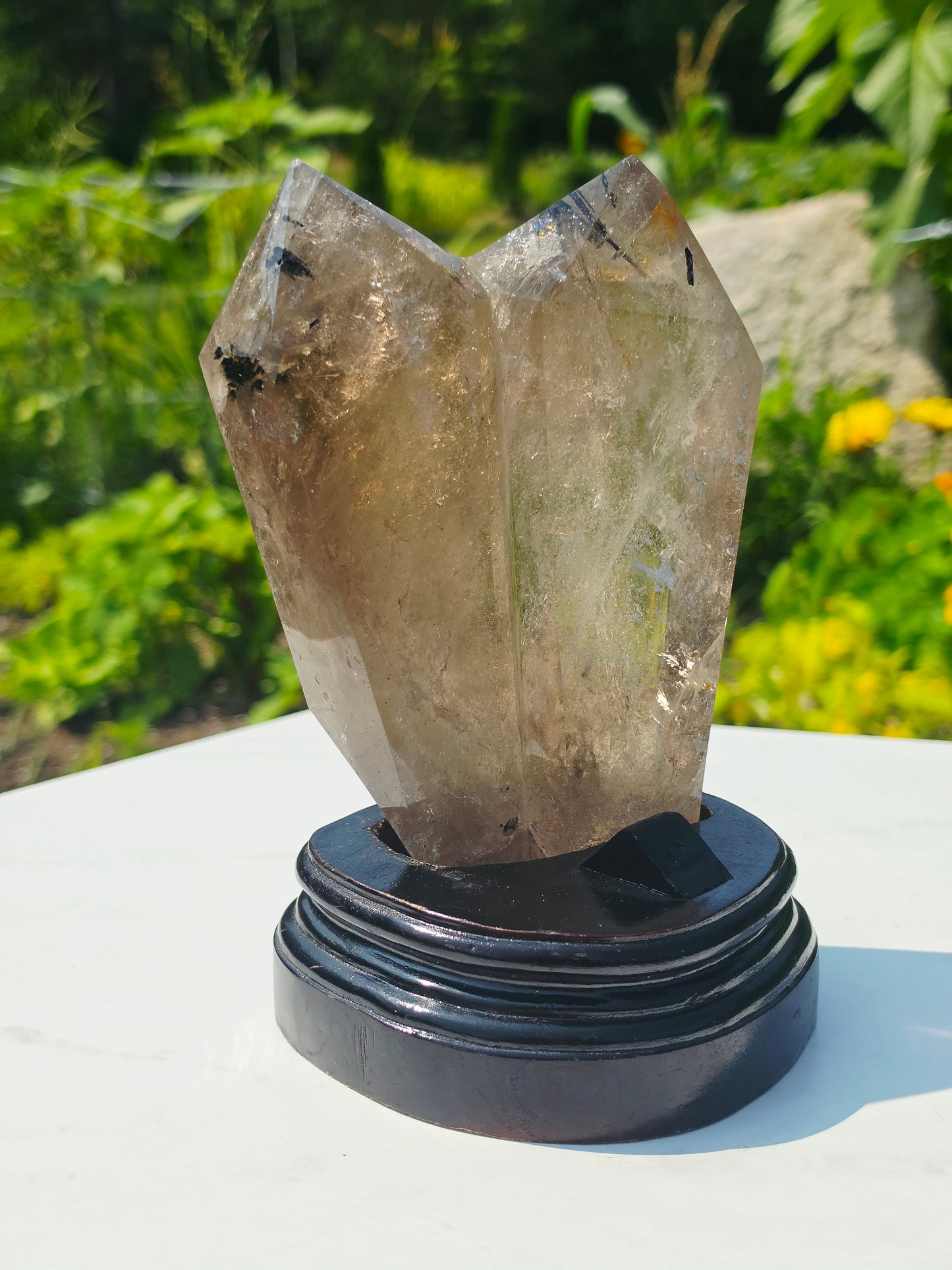 Double Points Quartz Crystal Black Tourmaline Rutile 2.20lbs Mineral
