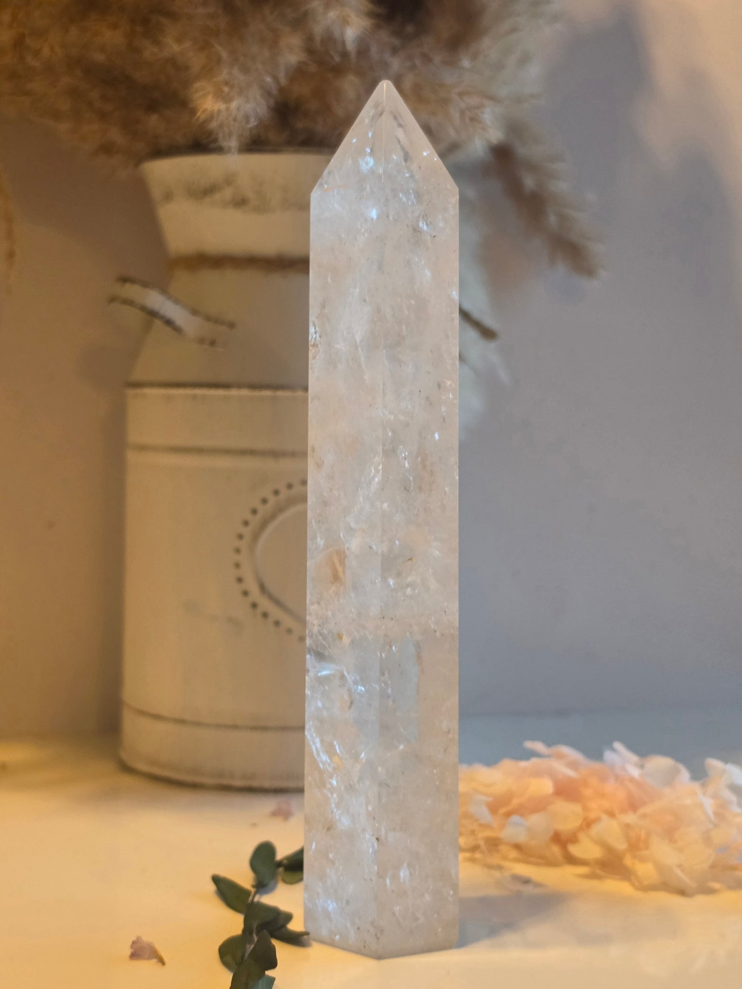 Clear Quartz Crystal Tower Rainbow Inclusions Medium Size