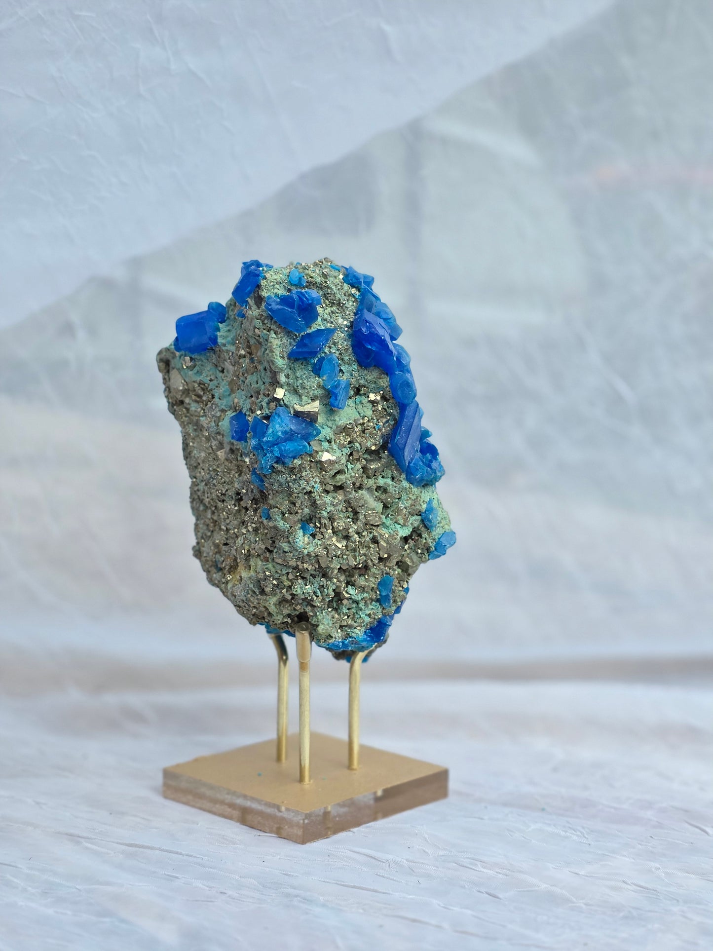 Chalcanthite on Malachide Matrix with Pyrite & Chalcopyrite 2.52lbs on Stand