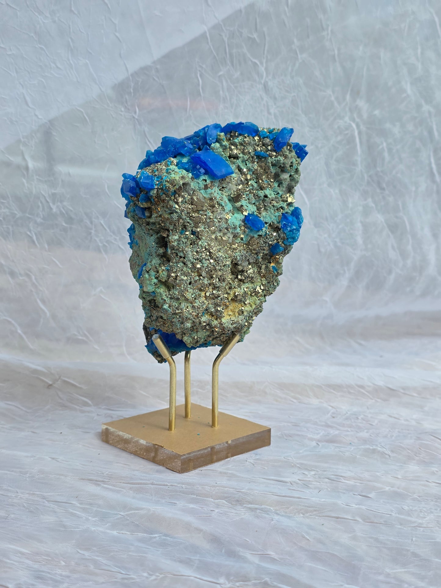 Chalcanthite on Malachide Matrix with Pyrite & Chalcopyrite 2.52lbs on Stand